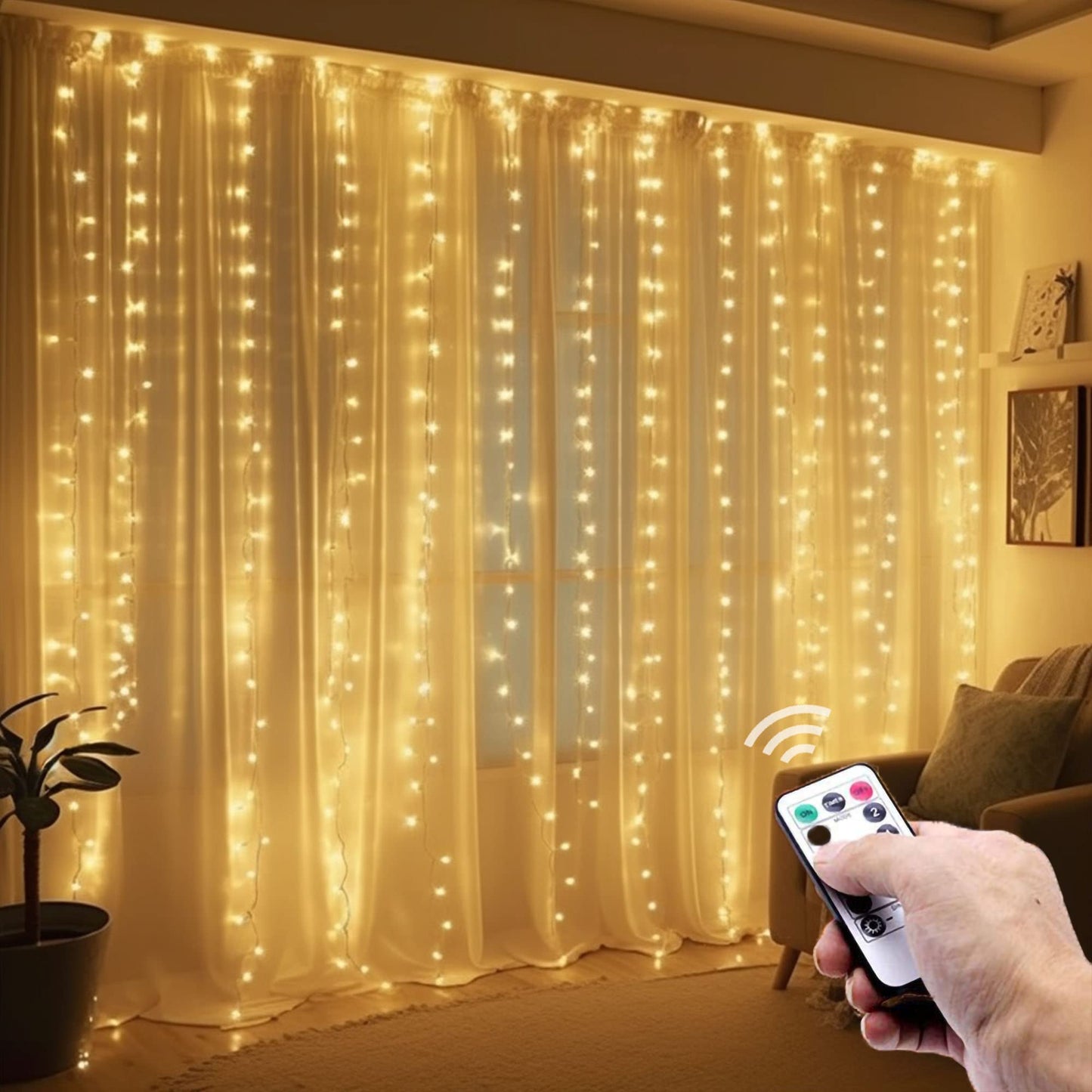 poripori 300 LED Curtain String Lights, Twinkle Fairy Lights for Bedroom with 8 Lighting Modes, USB Christmas Lights for Party Home Bedroom Indoor Wall Room Decor (Warm White)