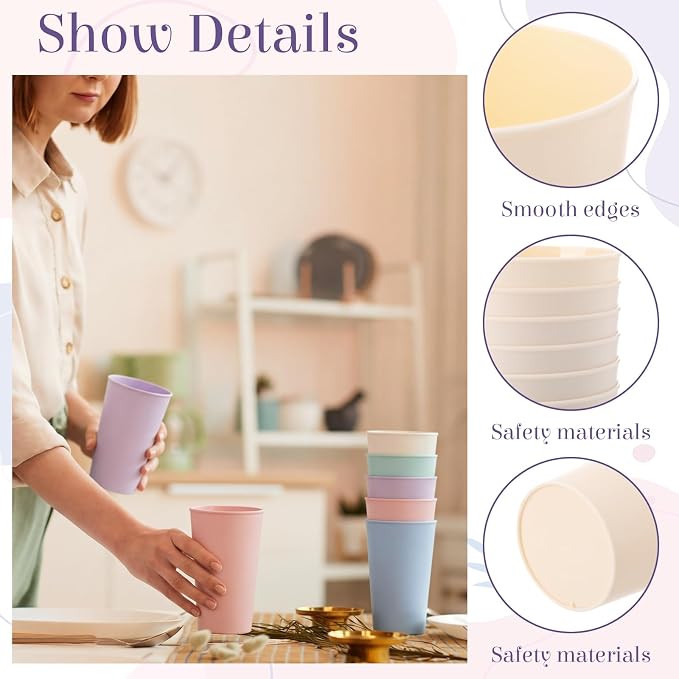 Yungyan 50 Pcs Unbreakable Plastic Cups 16oz Thickened Reusable Plastic Cup Stackable Water Tumblers Drinking Cup for Kitchen, Outdoor, Bpa-free, Dishwasher Refrigerator and Microwave(Bright Color)