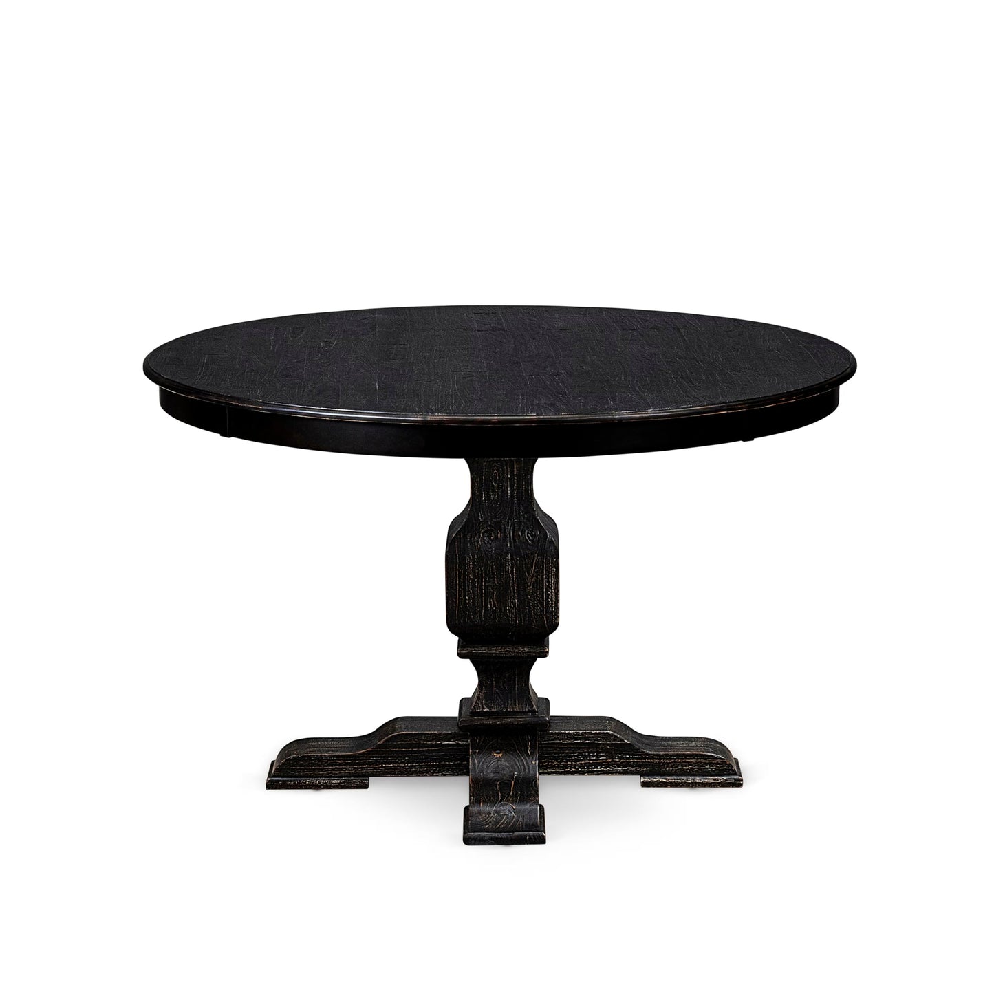 Luxe by East West Furniture FE3-11-TP - Modern Dining Table with Acacia Wood Round Tabletop, Sand Blasted Black Finish