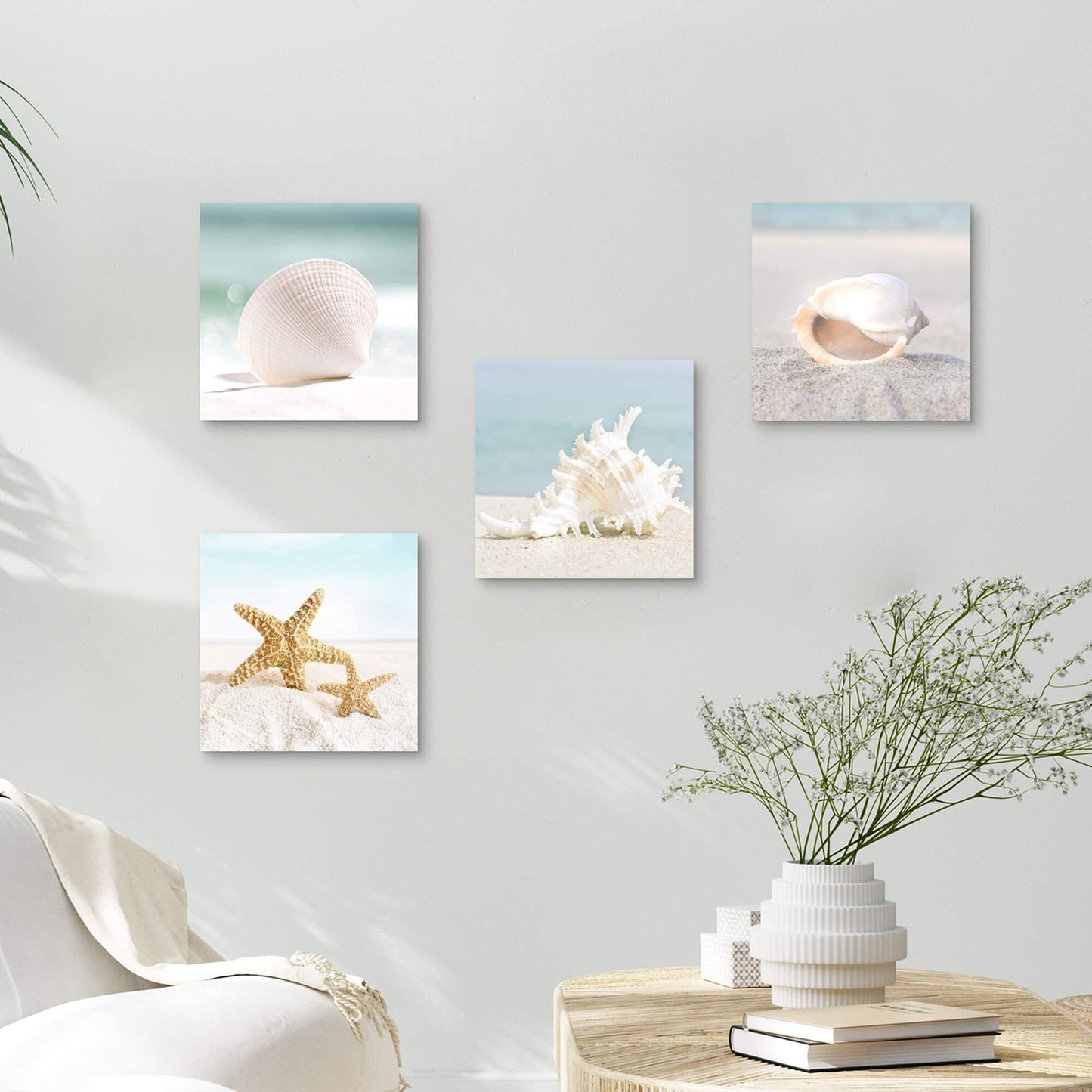 the stream design Beach Canvas Wall Art Bedroom: 4 Piece Living Room Bathroom Coastal Sea Creature Picture Modern Ocean Life Print Decor Calming Seaside Starfish Seashell Conch Painting Artwork