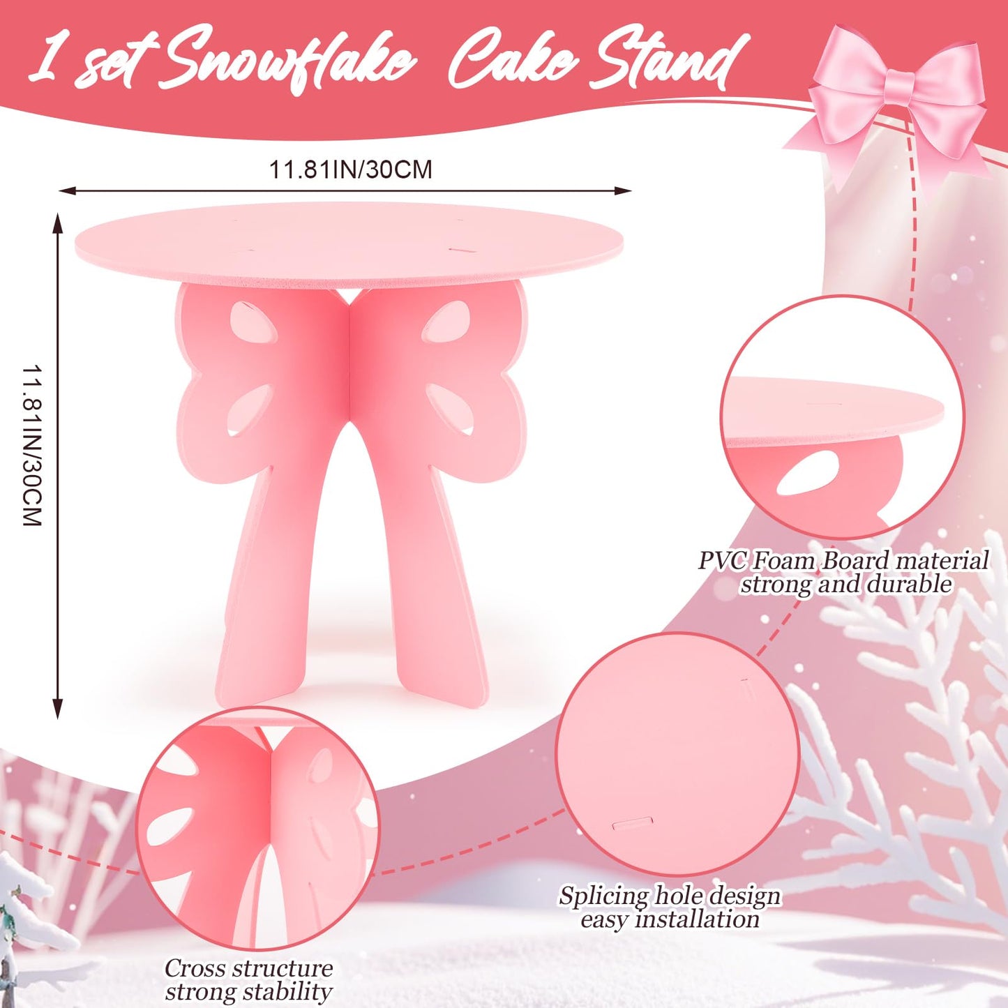 Lallisa Bow Cake Stand Pink Coquette Party Decorations 3D PVC Dessert Holder for Baby Shower Wedding Decor Holiday Props Theme Gift Birthday Bachelorette Bridal Party Supplies