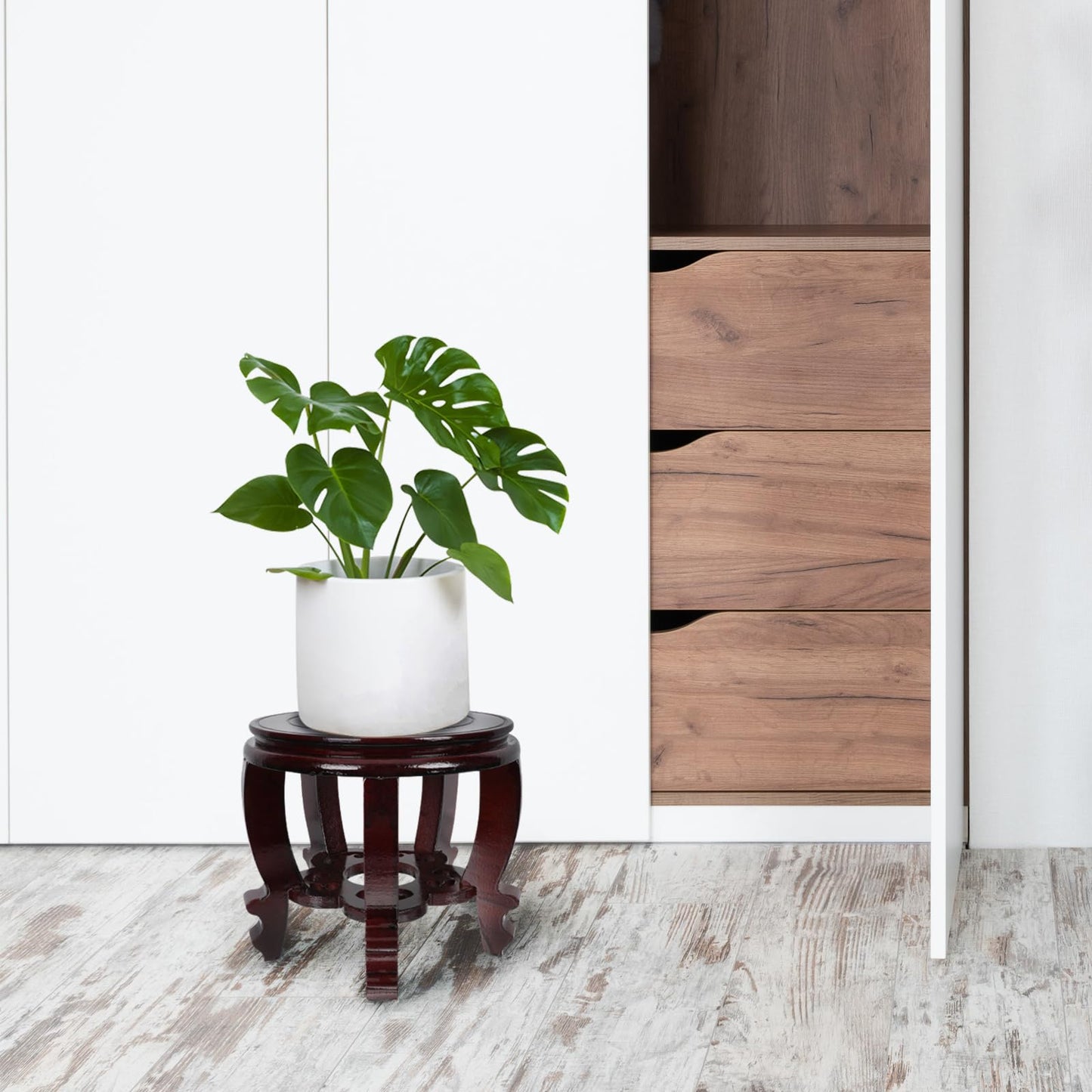 Hemoton Wooden Planter Stand Oriental Style Plant Stand Plant Holder Stool Chinese Display Pedestal Fishbowl Vase Aquarium Table Lamp Teapot Stand for Home Patio