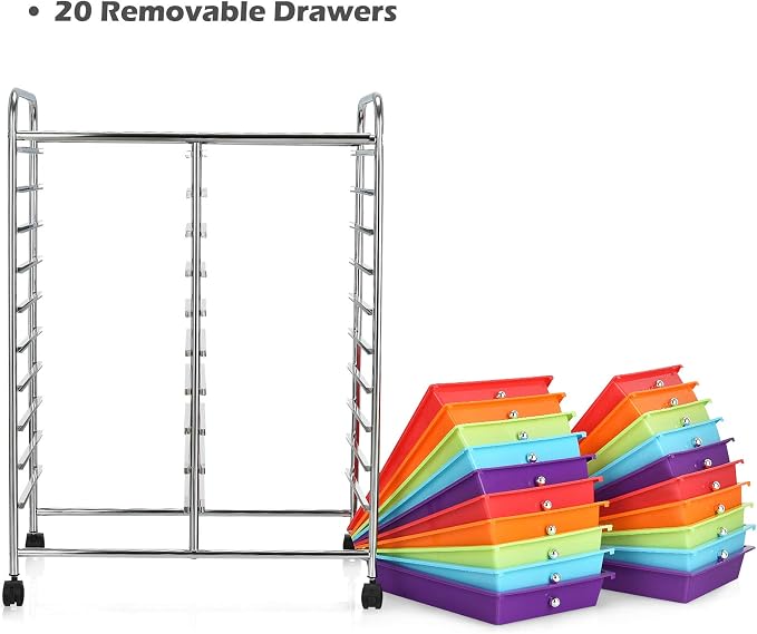 Giantex 20-Drawer Storage Drawer Cart, Rolling Organizer Cart for Office School Tools Scrapbook Paper, Utility Rack on Wheels (Multicolor)
