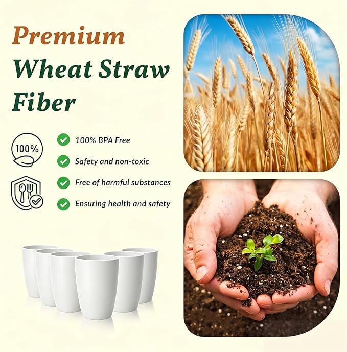 Homienly Wheat Straw Cups 12oz Unbreakable & Easy to Clean Cups Reusable Outdoor Drinking Cups for Travel,Camping,Picnic, Refrigerator and Dishwasher Safe Stackable Water Tumblers- White