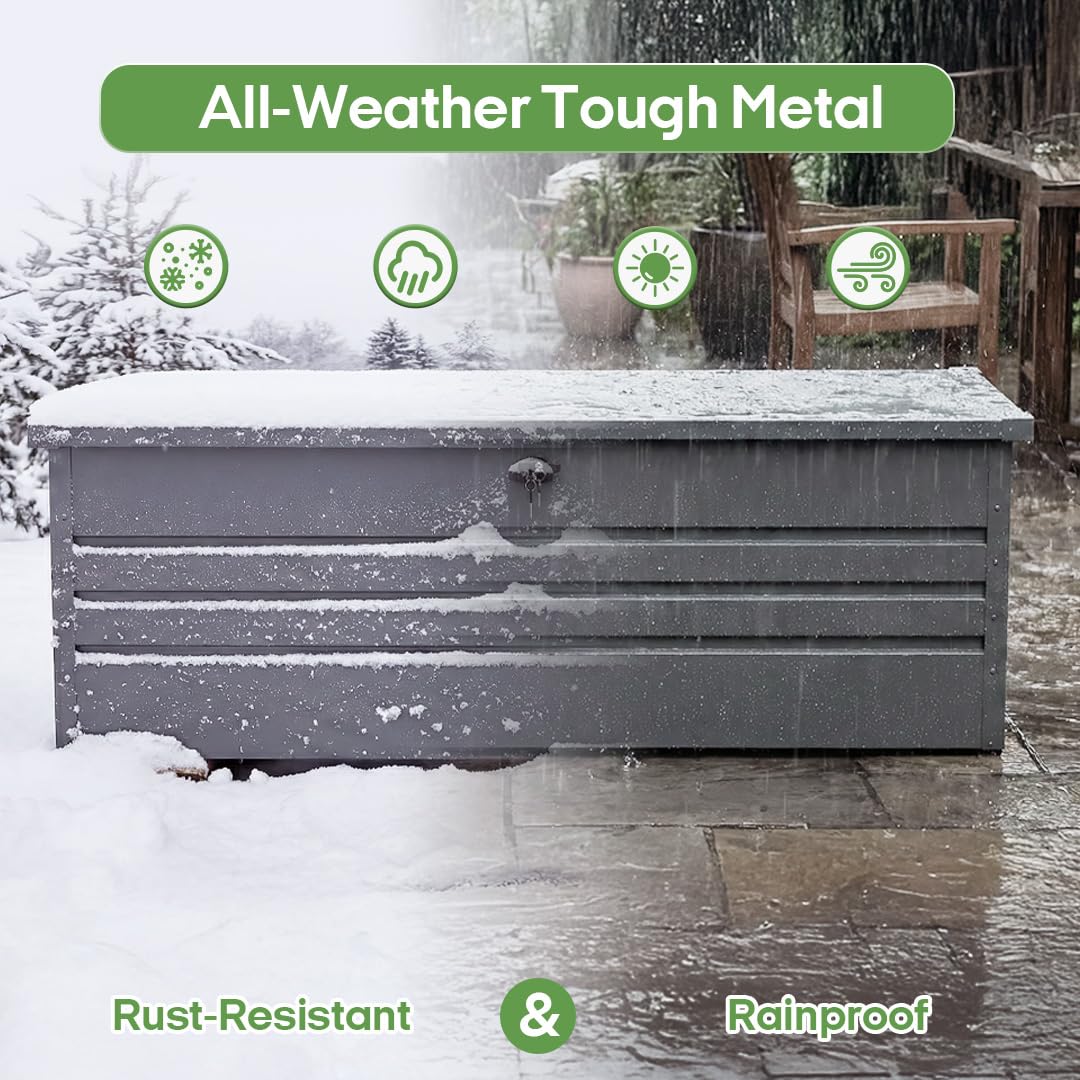Zolyndo 260 Gallon Metal Deck Box, Extra Large Metal Patio Outdoor Storage Box with Lockable Lid, Waterproof Garden Storage for Cushions Pool Accessories Tools Light Gray