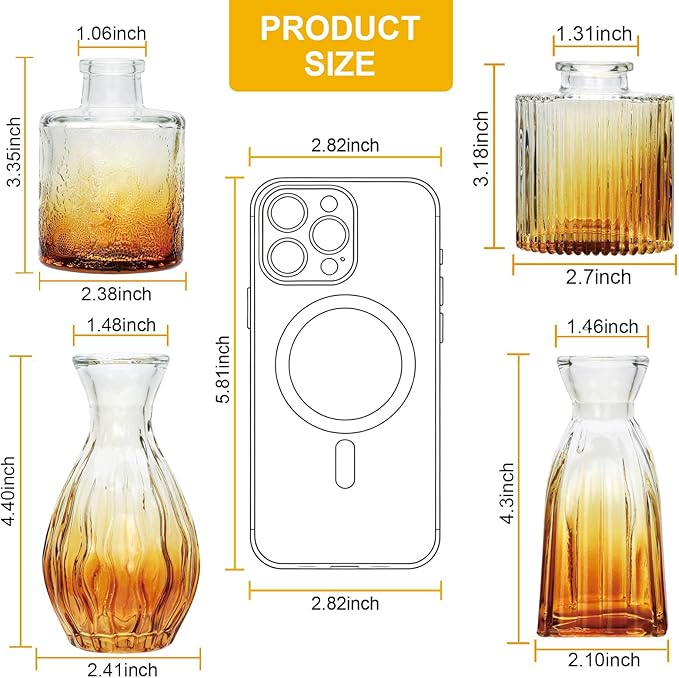 Mapoxy Glass Bud Vases Set of 4,Small Brown Flower Vases for Wedding Centerpiece Table Decorations,Clear Vintage Embossed Mini Vases,Flower Arrangements in Vases for Party or Home Decor