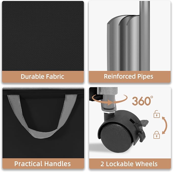 STORAGE MANIAC Rolling Laundry Hamper with Lid, 23.7 Gal (90 L) Large Tall Laundry Basket with Wheels & Handles, Aesthetic Dirty Clothes Hamper for Small Space, Dorm, Apartment, College, Black