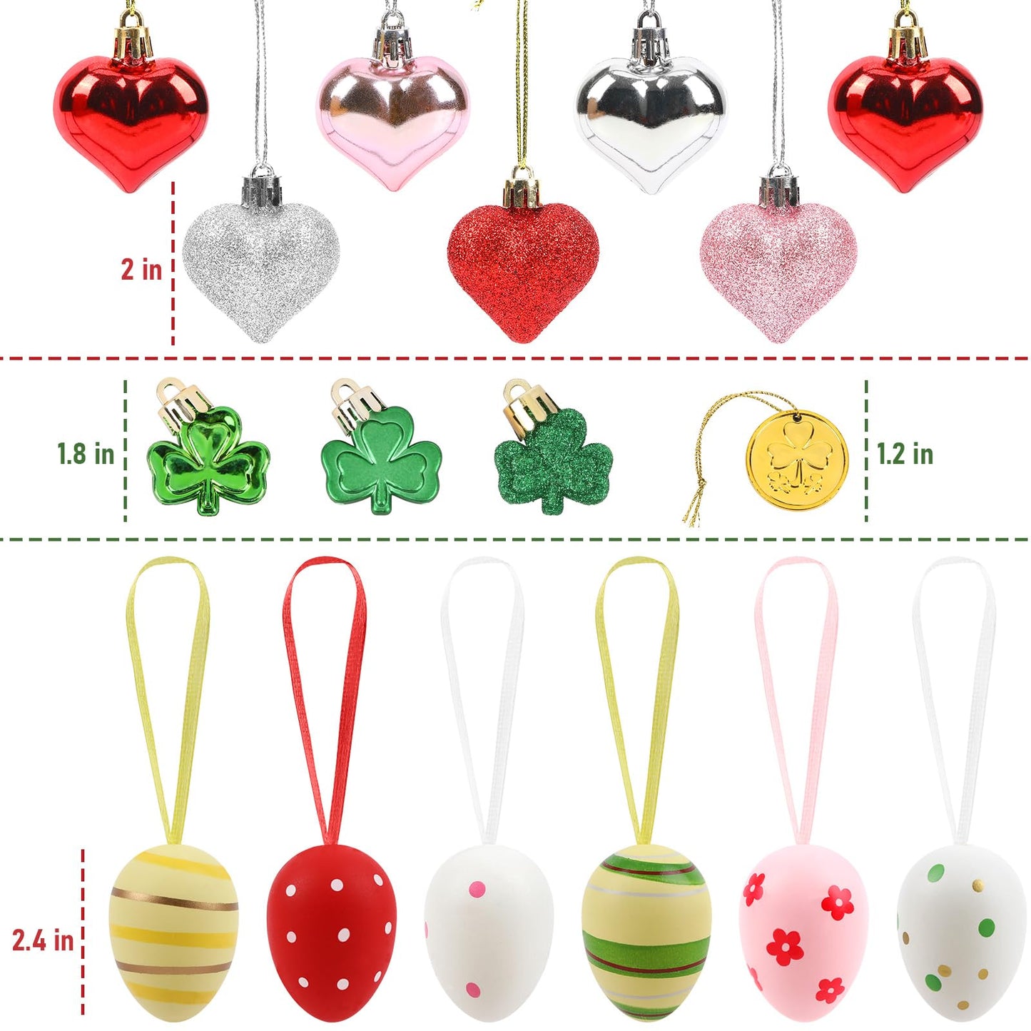 JUNEBRUSHS Valentines Day Decor Tree Decorations Set, 36 Pcs Ornaments for Valentine's St Patricks Easter Glossy Glitter Hanging Decorations for Home Wedding Party