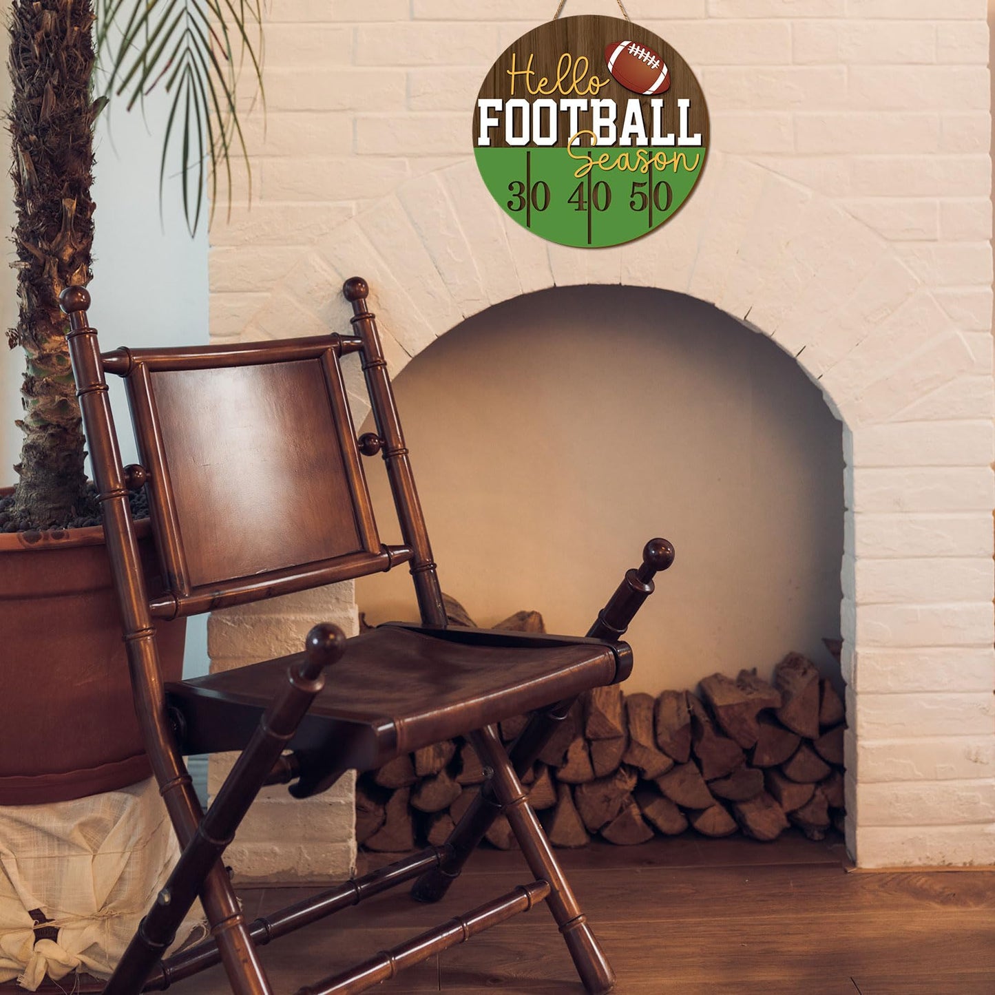 Whaline Football Wooden Hanging Sign Hello Football Season Wall Plaque Sports Game Welcome Wreath Sign Door Hanger for Farmhouse Home Wall Window Porch Tabletop Party Decor Supplies,11.4 Inch