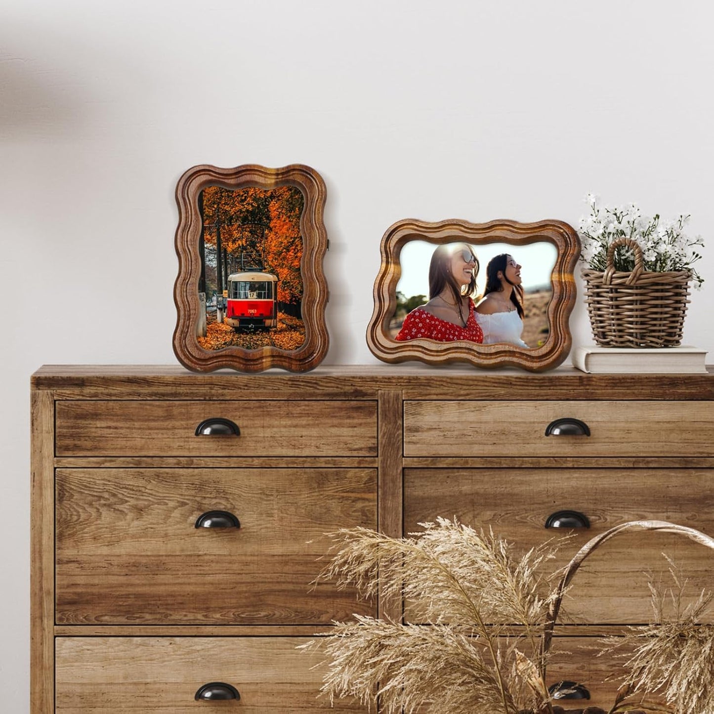 RattanView 4 x 6 Wood Scalloped Rustic Picture Frame Farmhouse Photo Frame with Acrylic Wavy Edge Vintage Acacia for Tabletop Vertical and Horizontal Display(2 Pcs)