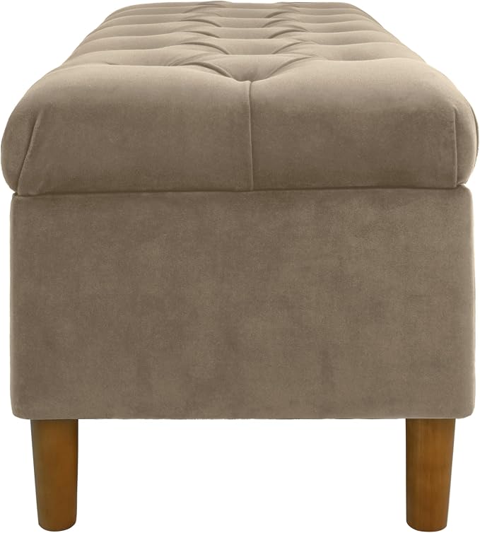 Homepop Home Decor | Tufted Ainsley Button Storage Ottoman Bench with Hinged Lid | Ottoman Bench with Storage for Living Room & Bedroom,Fawn Velvet