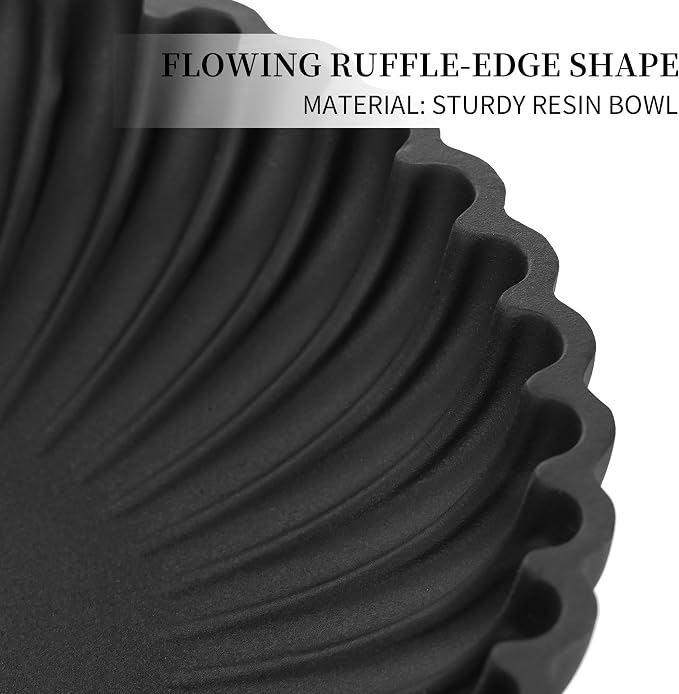 Hanobe Black Decorative Bowl Decor: Modern Ruffle Key Tray for Home Living Entryway Coffee Tables Centerpiece - Fruit Bowls for Dinning Kitchen Counter