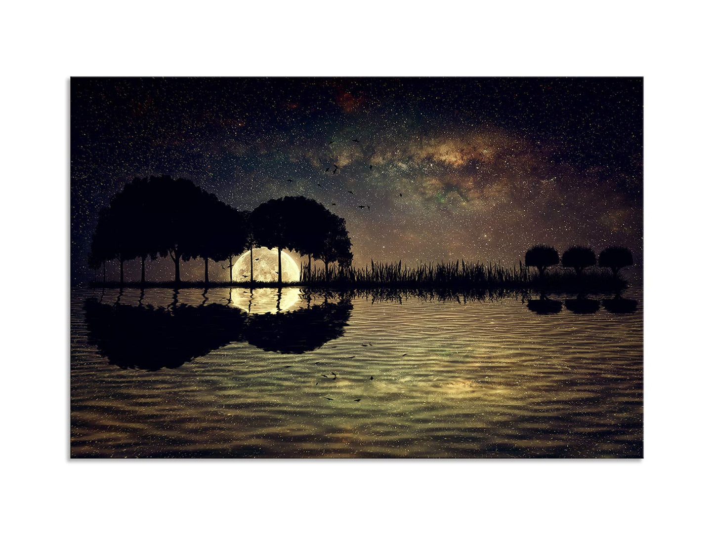 Urttiiyy Abstract Guitar Trees Arranged in a Shape of a Guitar on a Starry Sky Background in a Full Moon Night Guitar Canvas Wall Art Modern Home Music Decor Framed Ready to Hang