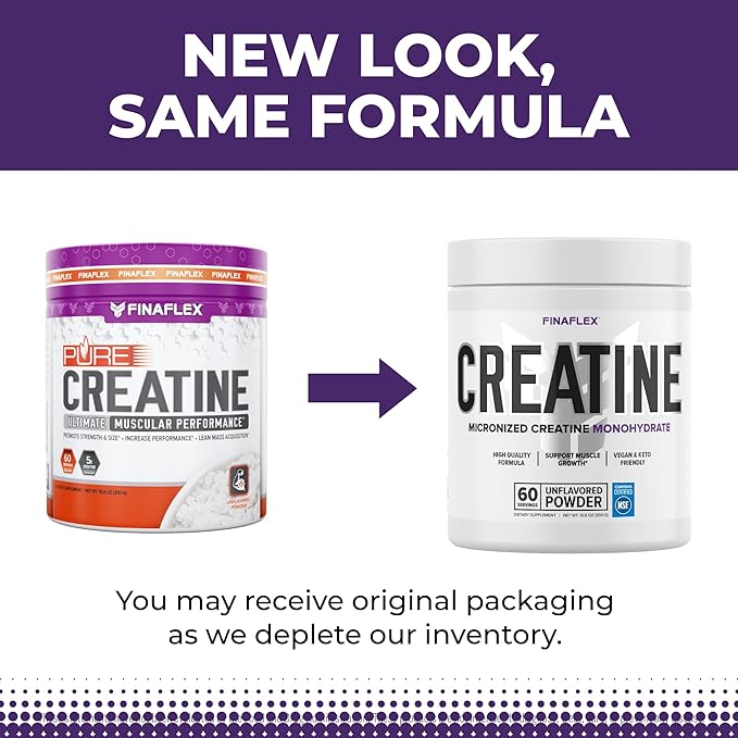 FINAFLEX Pure CREATINE, Unflavored - 10.6 oz, Pack of 2 - Promotes Muscular Strength, Size & Performance - 100% Pure, Micronized Creatine Monohydrate - NSF Certified - 120 Total Servings