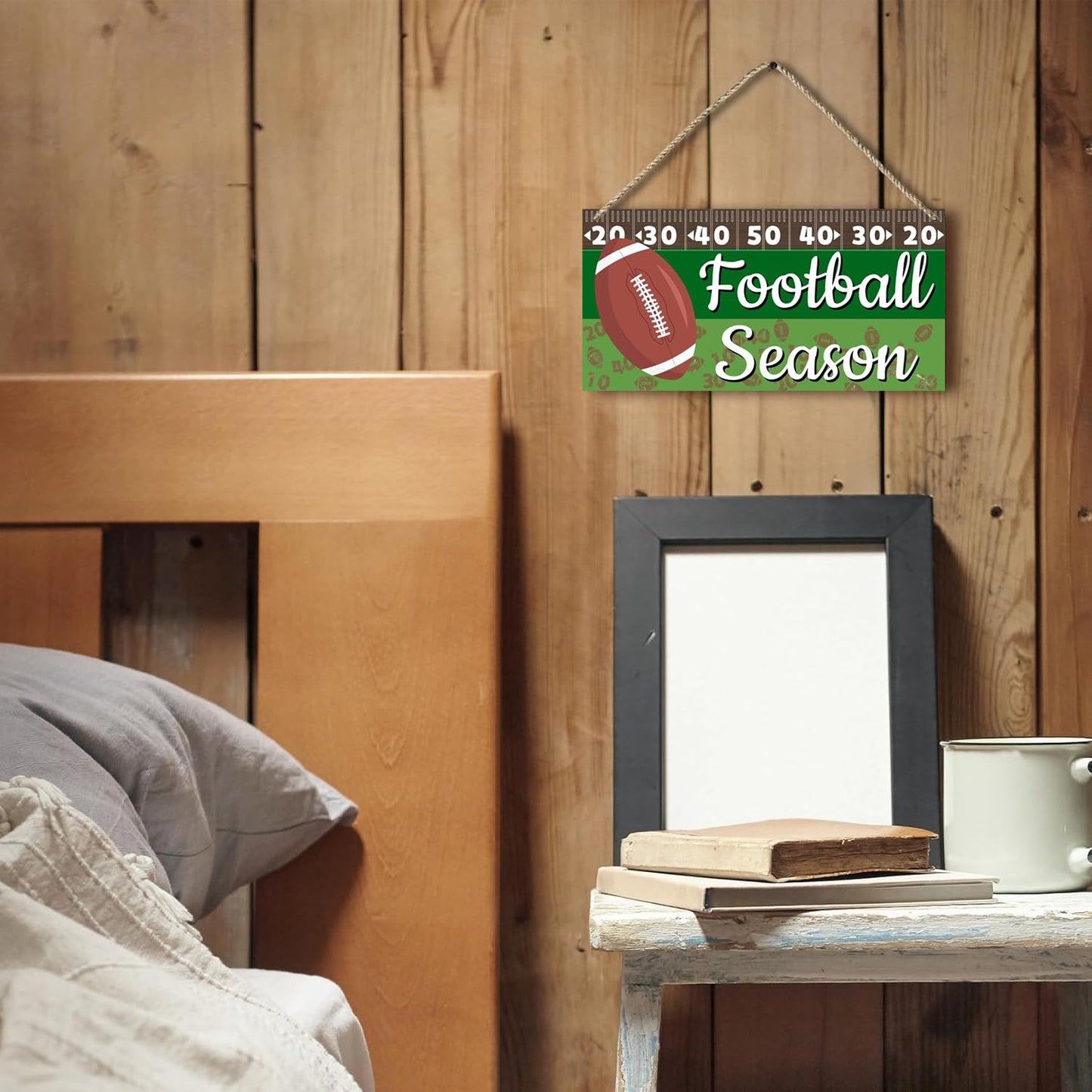 Football Decor Retro Football Season Wooden Hanging Sign Football Wall Plaque For Party Club Home 6x12 Inch