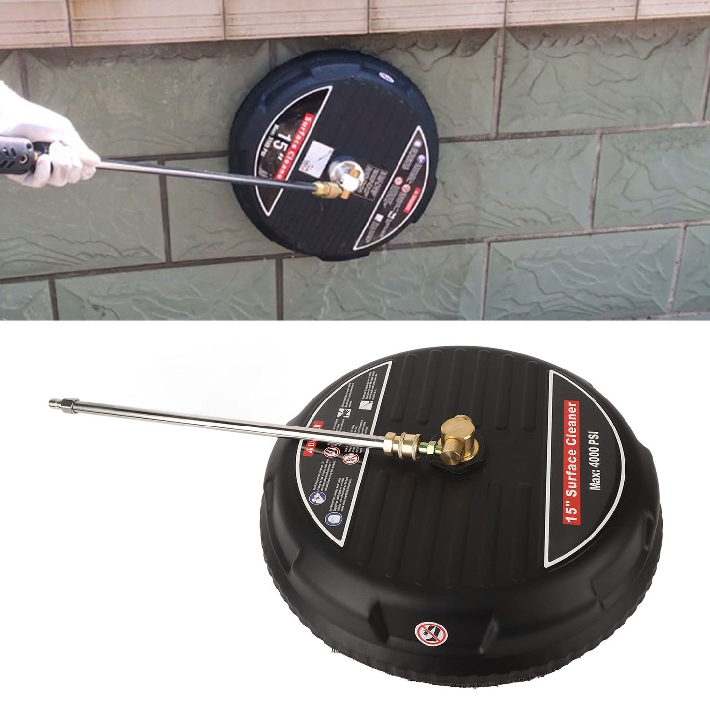 TRELVEX 15inch Pressure Washer Surface Cleaner with Connecting Rod, Quick Connector, Power Washer Attachment 4000 PSI, Defult
