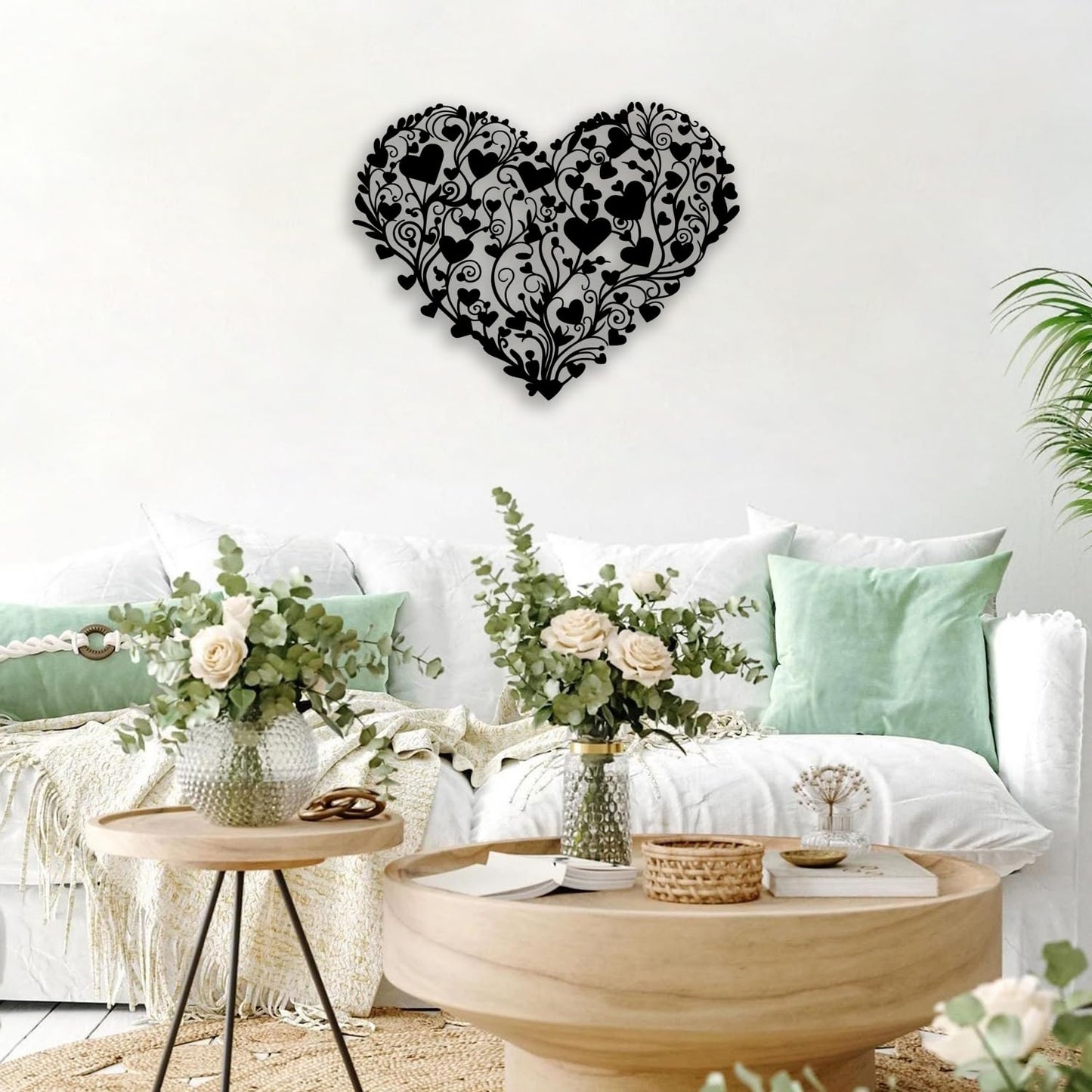 OPTYBVFD Heart Flower Metal Wall Decor - Love Room Decor Wall Art Home Decor for Living Room, Bedroom, Dining Room, Bathroom, Office (Black)