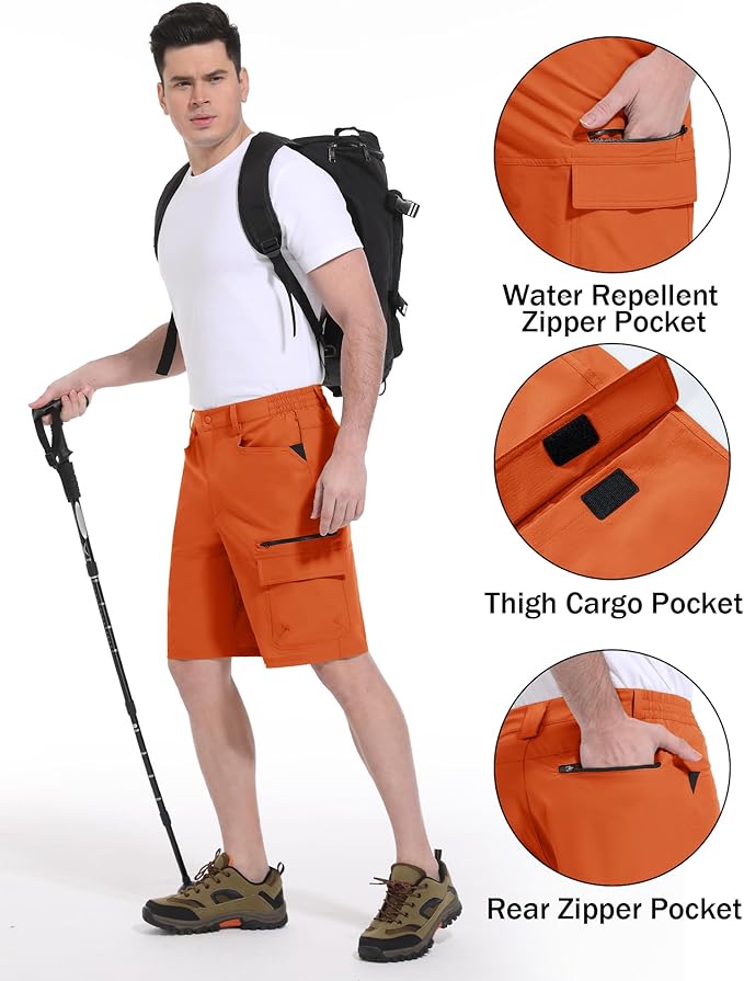 CRYSULLY Men's Hiking Cargo Shorts Outdoor Summer Lightweight Quick Dry Work Casual Shorts with 5 Zipper Pockets