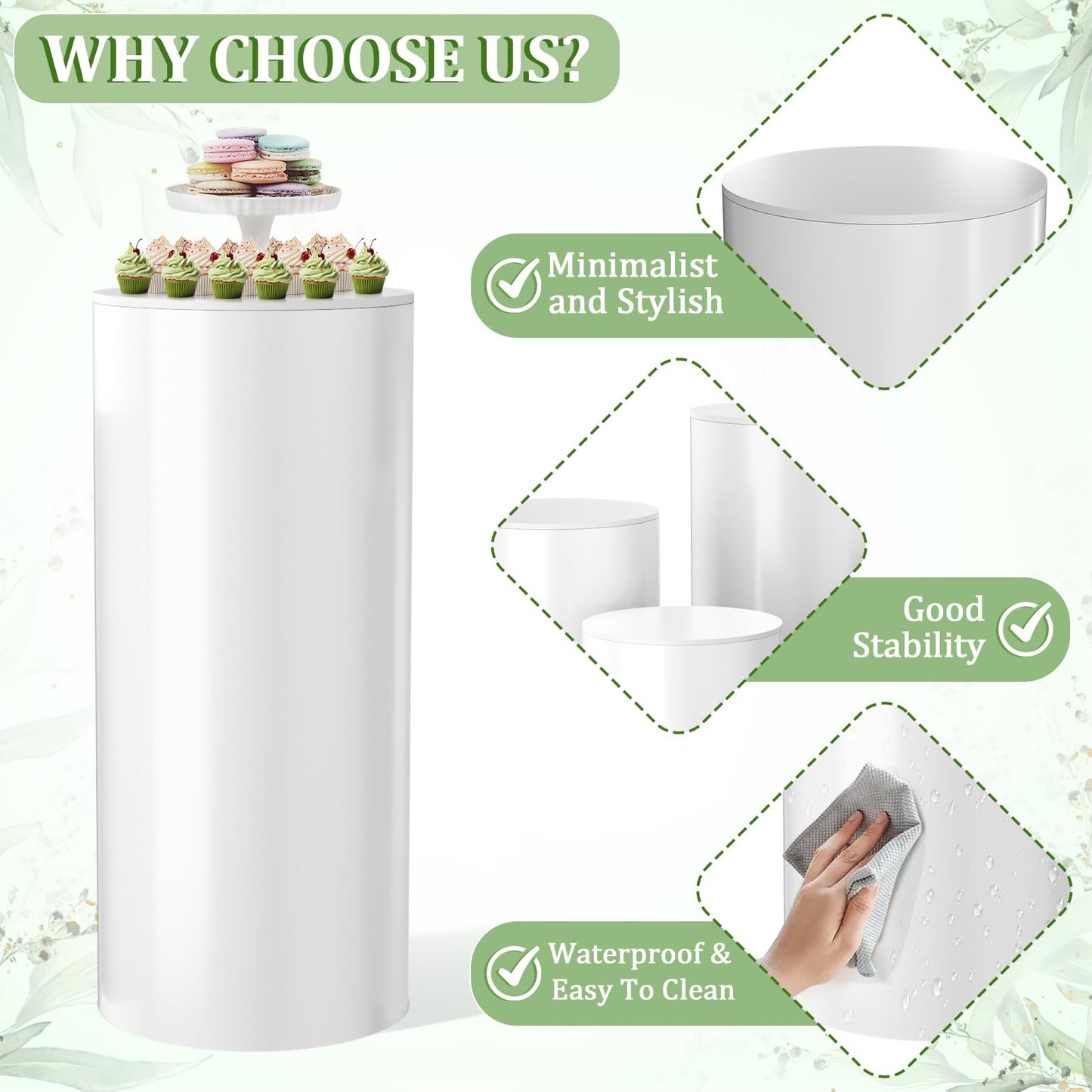 Baotree White Cylinder Pedestal Stands for Party- 3 Pieces , Large White Cake Stand, Pedestal Display Plinth Pillars for Wedding Ceremony Birthday Party Art Decor--35.4''(L),29.5''(M),23.6''(S)