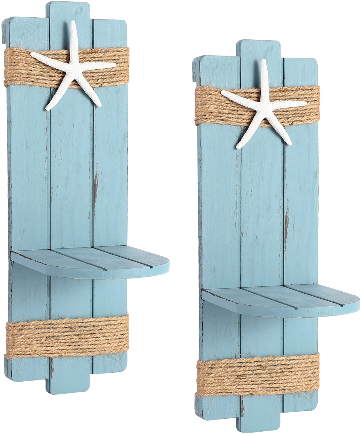 SOMTO Beach Starfish Wall Candle Sconces Decor,Ocean Themed Wall-Mount Candle Holders, Coastal Farmhouse Nautical Rustic Decorations for Bathroom, Living Room, Dining Room and Office, Set of 2