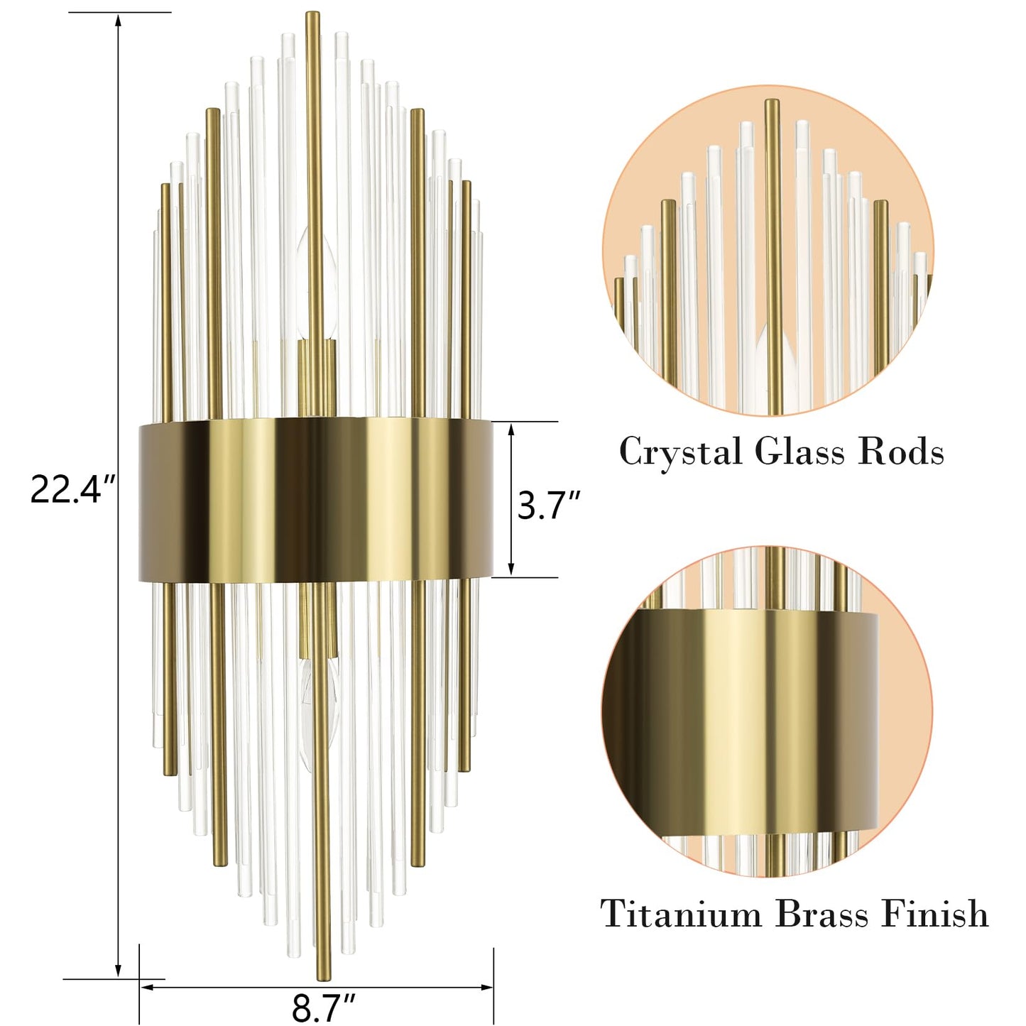 TEENYO Modern Gold Wall Sconces Set of Two Crystal Sconces Wall Lighting 2-Light Brass Glass Wall Light Fixtures for Bedroom Living Room Bathroom Vanity Mirror Light Fixtures