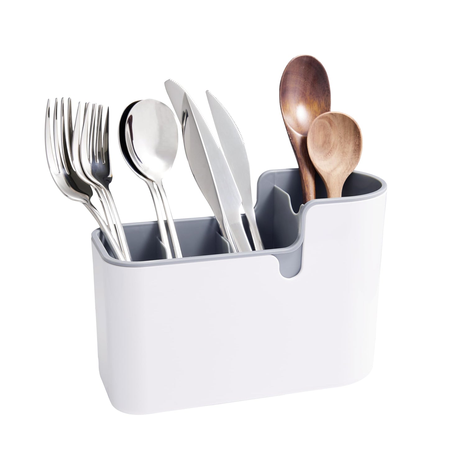 Amazon Basics Countertop & Wall Organization for Utensils, Space-Saving, Divided Compartments, White & Grey