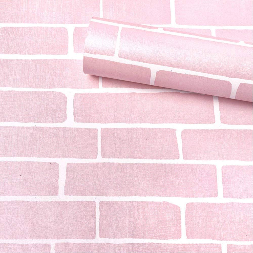 ZAMNEA 17.8 x 118 Inches Self-Adhesive Liner Paper, Removable Shelf Liner Wall Stickers Dresser Drawer Peel Stick Kitchen Home Decor, Pink Brick