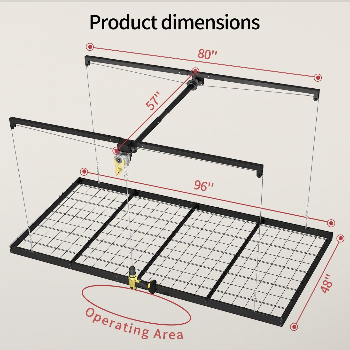 Garage Ceiling Storage Racks – 4x8 FT Overhead Garage Storage Rack with Safety Lock, Heavy-Duty Ceiling Mounted Lift System and Storage Organizer, Ideal for Maximizing Overhead Space, 325 lbs Capacity