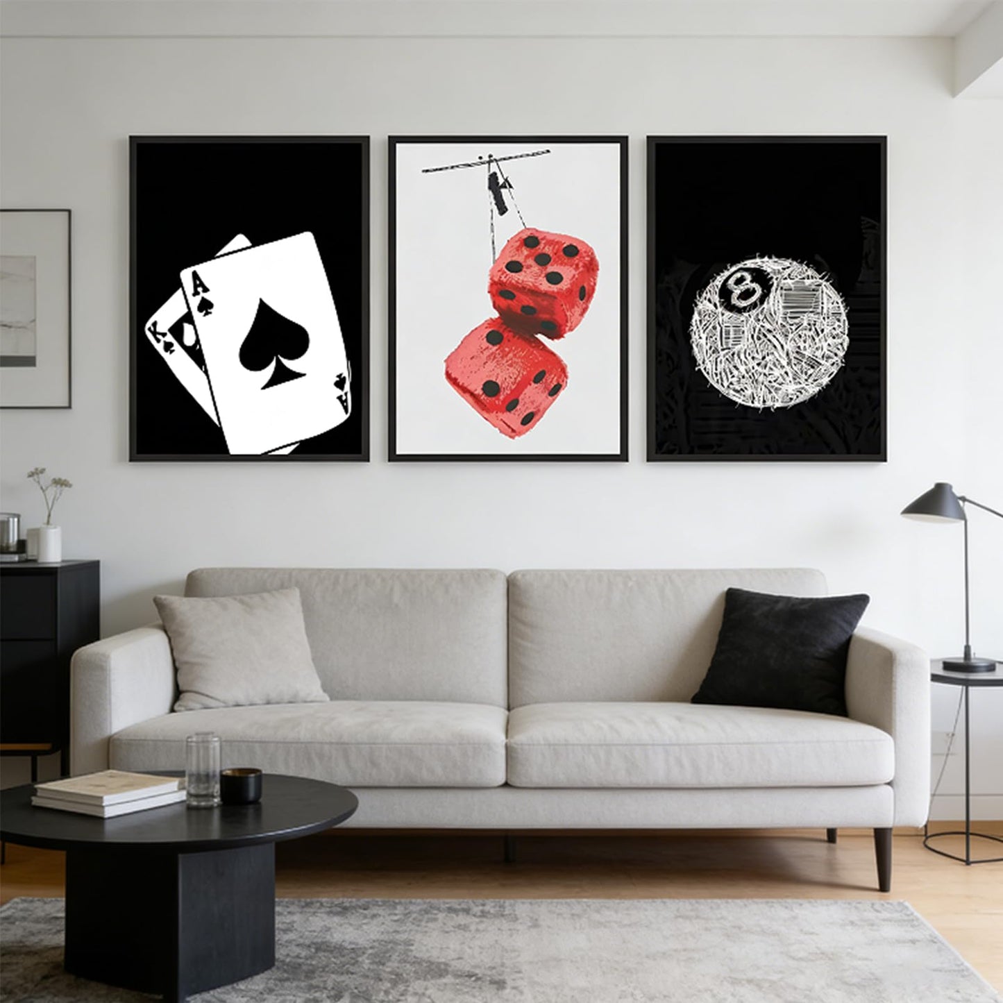 Electrilucn Trendy Graffiti 8 Ball Dice Black And White Poker Canvas Wall Art Funky Preppy Y2k Posters Prints Minimalist Painting Pictures Aesthetic Game Room Apartment Dorm Decor 12x16in Unframed