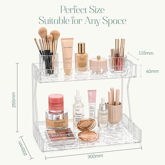 Perfume Organizer for Vanity, Premium Clear Acrylic Makeup Organizer Countertop with Non-Slip Trays, Easy 30-Second Assembly, Holds 12–16 Bottles for Bathroom & Dresser (Crystal Clear)
