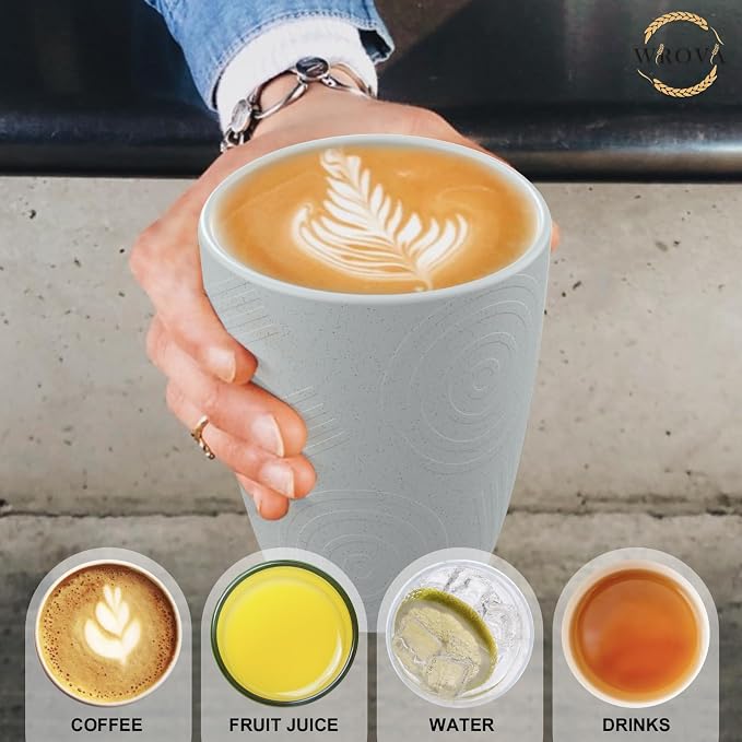 Wrova Wheat Straw Cups 8 PCS Good Alternative to Plastic Reusable Cups 12 oz Unbreakable Drinking Cup Reusable Dishwasher Safe Water Plastic Glasses Light Grey