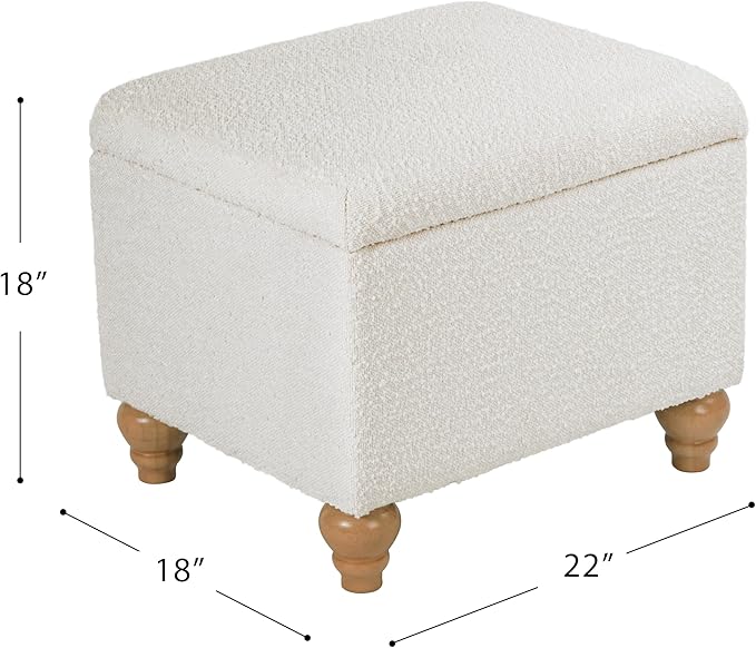 Spatial Order Home Decor | Upholstered MediumRectangular Storage Ottoman | Hinged Lid Ottoman with Storage for Living Room & Bedroom, Cream Boucle