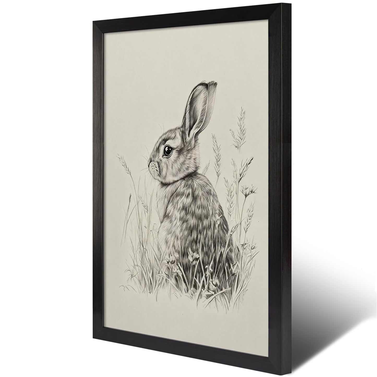 Wild Rabbit Wall Art, 8X10 Inch Black Framed Nature Wildlife Art Poster, Black And White Animal Canvas Print, Farmhouse Wall Decor For Living Room Bedroom Office Ready To Hang