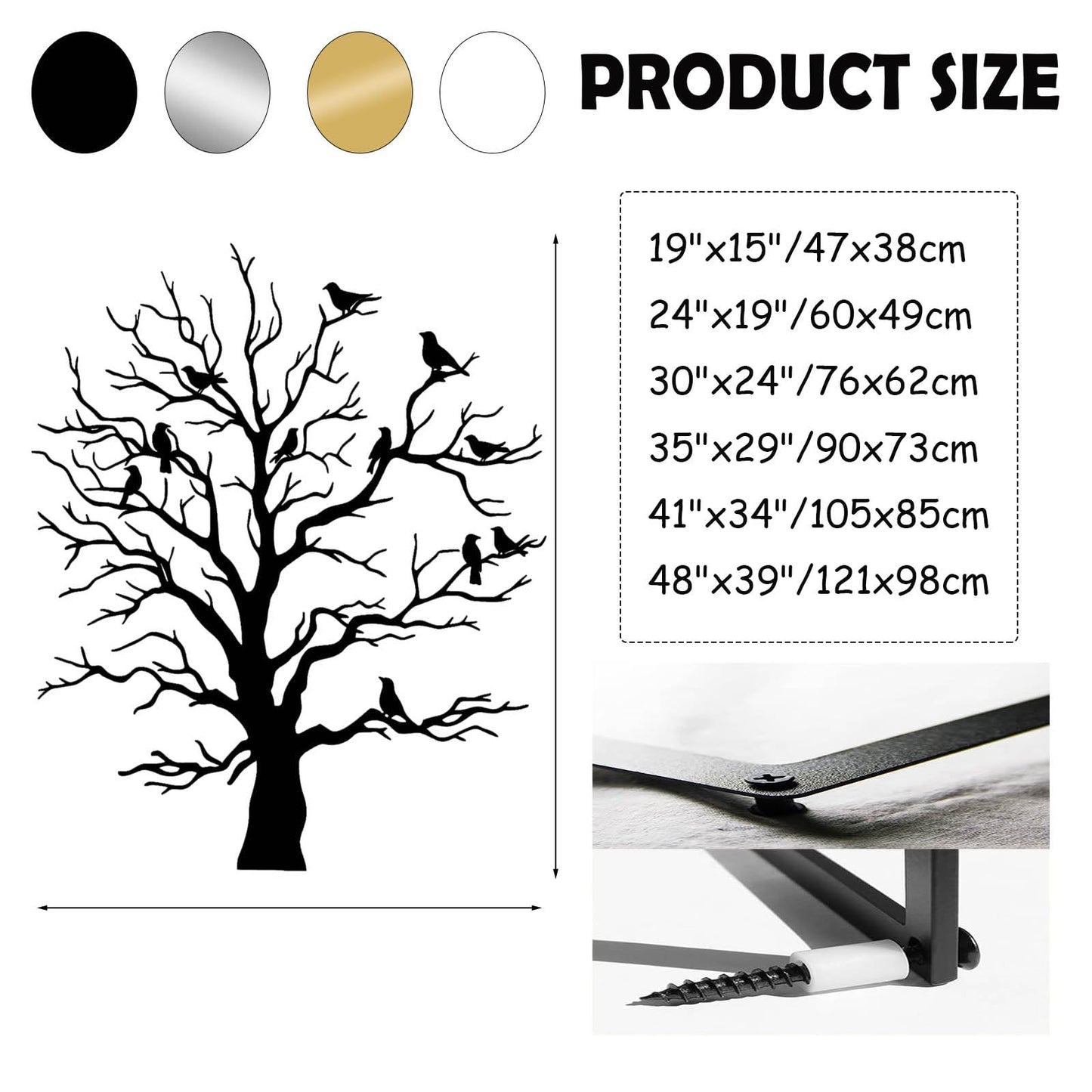 Jogwenu Metal Birds and Branches Wall Decor, Large Tree of Life Metal Wall Art, Bird Wall Decor, Tree Branch Wall Art, Nature Wall Sculpture, Living Room Outdoor Hanging (Black, 24" x 19"/60 x 49cm)