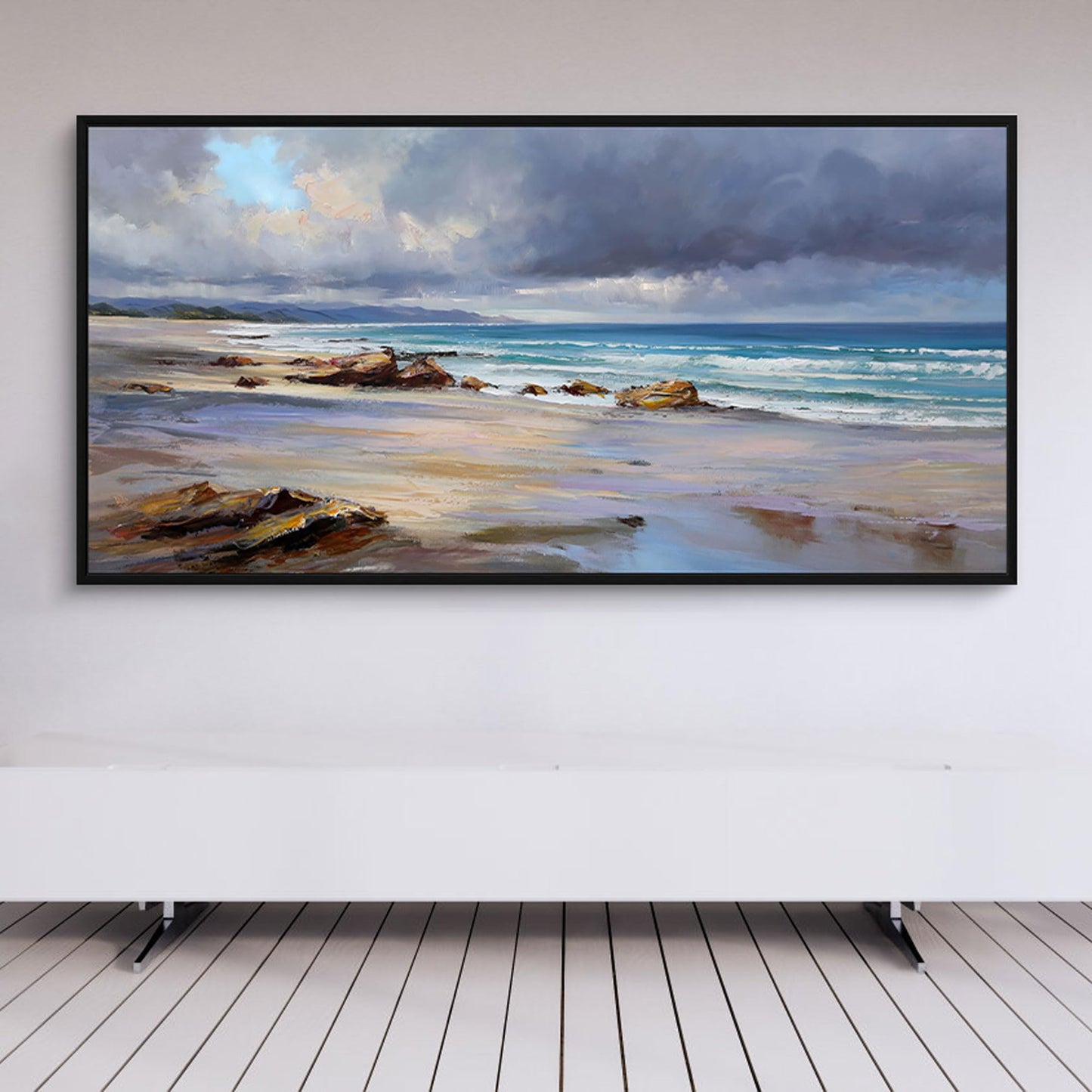 yiijeah Beach Wall Art Large Landscape Canvas Coastal Blue Picture Horizontal Artwork for Walls Ocean Prints Big Paintings Living Room Bedroom Office Home Decor 58x29 Inches