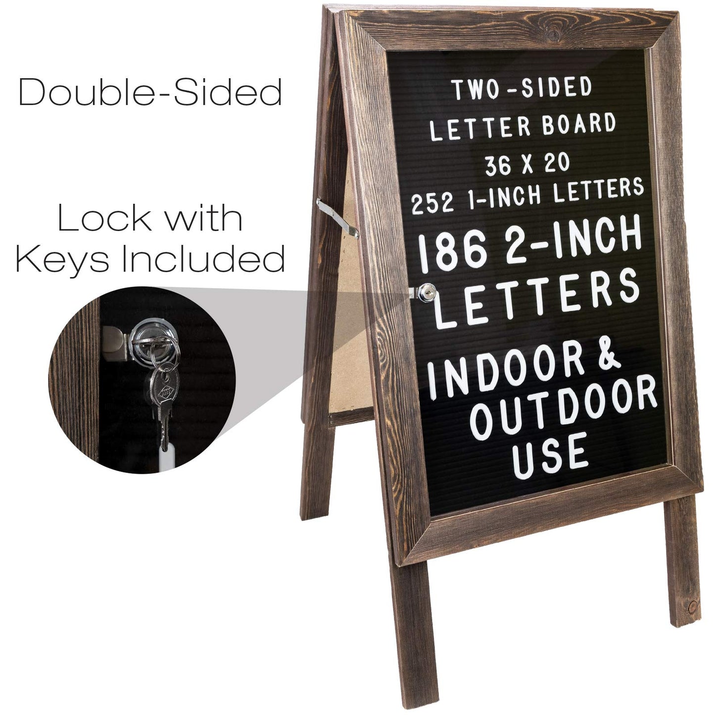 Excello Global Products Large Wooden A-Frame Sign 36x20 Felt Letter Board with Changeable Letters & Enclosure-Freestanding Rustic Vintage Message Felt Board-Double Sided Display-Standing Sidewalk Sign