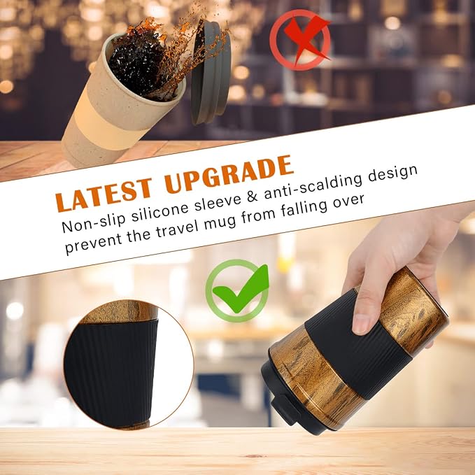 CS COSDDI 12 oz Stainless Steel Vacuum Insulated Tumbler - Coffee Travel Mug Spill Proof with Lid - coffee Cup for Keep Hot/Ice Coffee,Tea and Beer (D-wood grain)