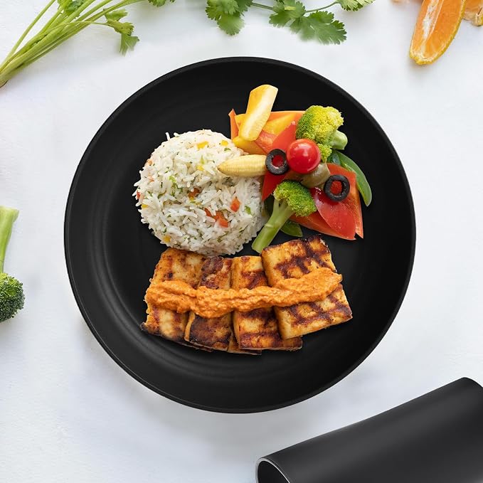 32-Piece Kitchen Plastic Wheat Straw Dinnerware Sets, Service for 8, Unbreakable Modern Dish Set - Dinner Plate/Dessert Plates/Cereal Bowl/Cup, for Apartment Essentials, Outdoor Camping,Black