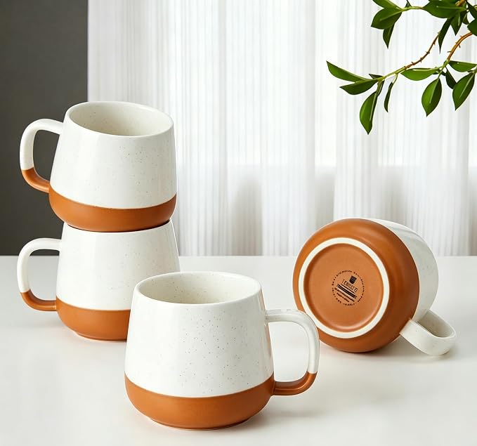 Teocera Ceramic Coffee Mug Set of 4-12 oz Coffee Mugs with Large Handles for Hot or Cold Drinks Like Latte, Cocoa, Tea or Juice - Smooth Ceramic, Dishwasher Safe, Beige