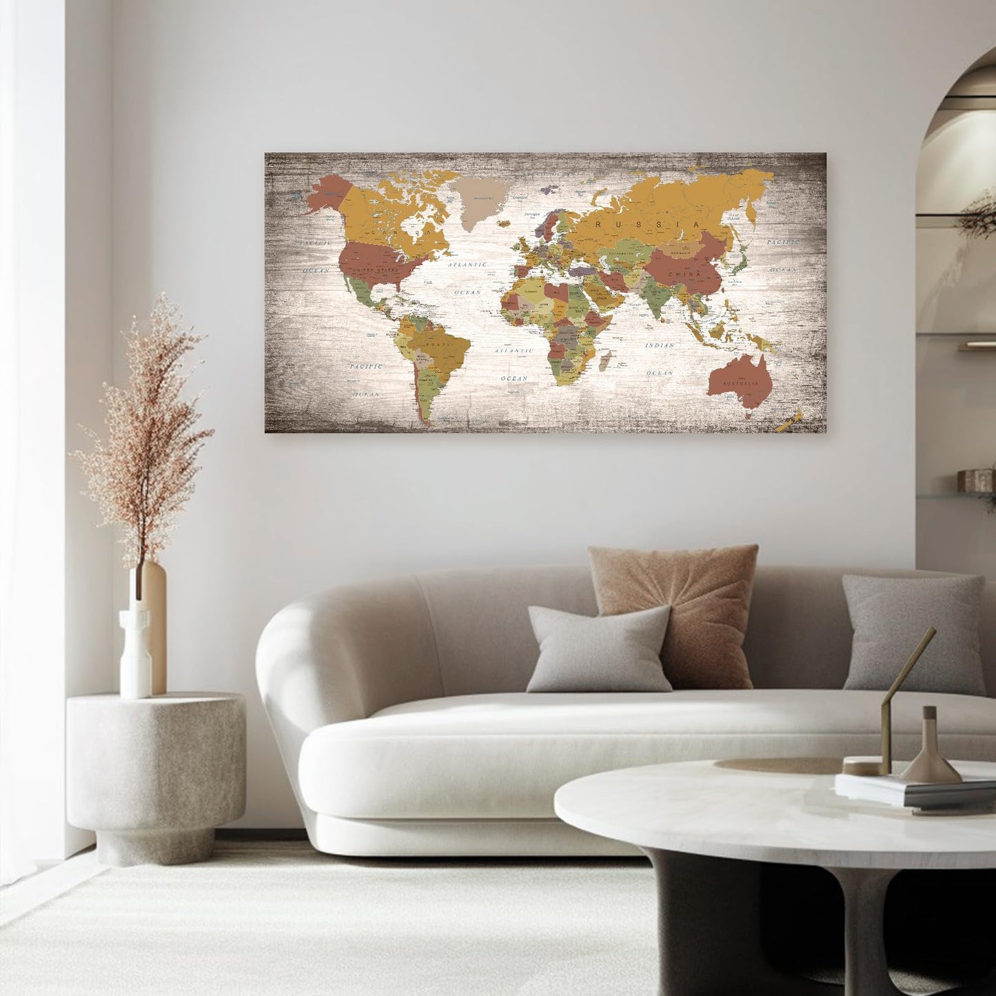 Baisuwallart B0562 1 Piece World Map Poster Canvas Wall Art Painting Modern Framed Map of The World Home Office Decor Maps Picture Prints for Living Room Artwork 48x24inches