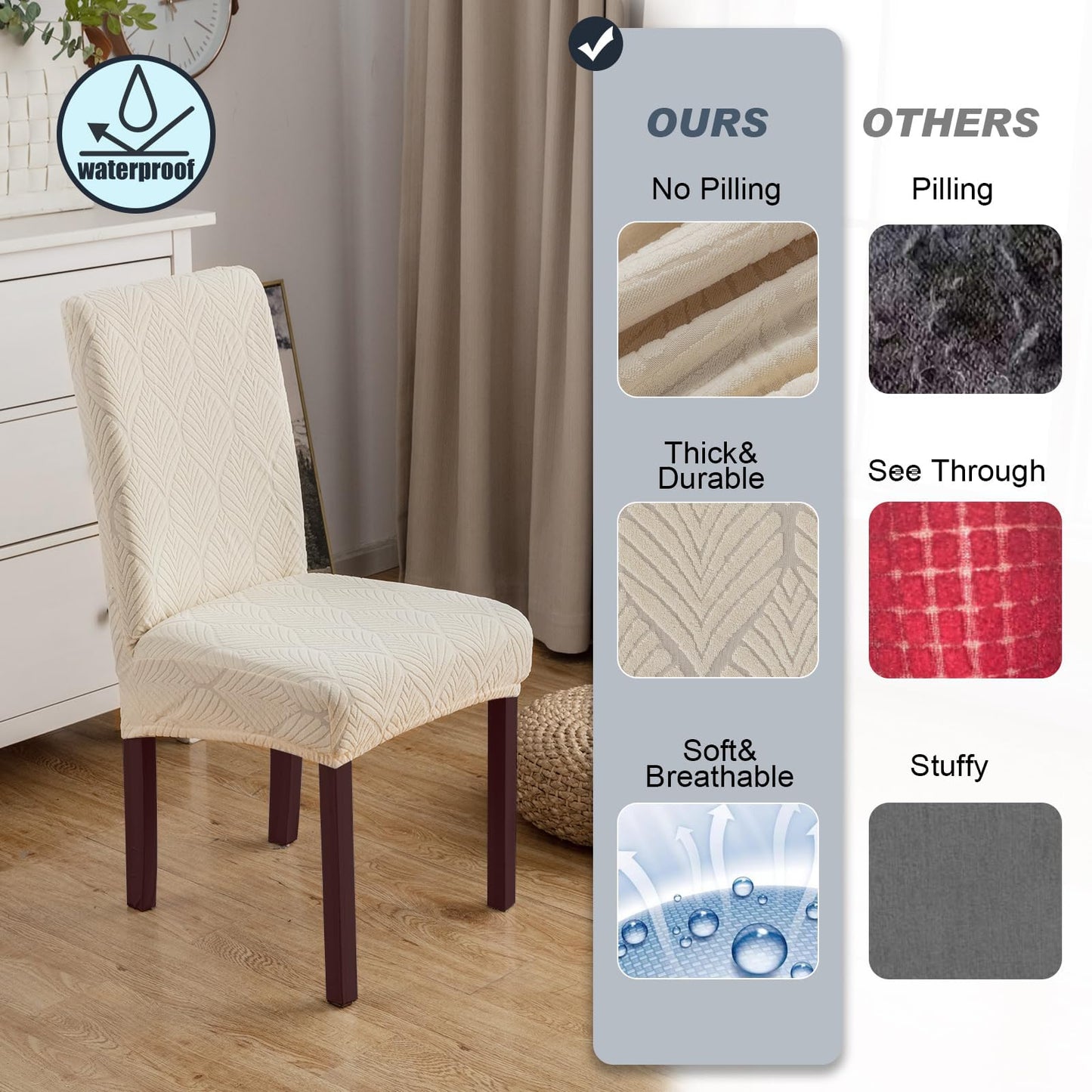 YUEANG Chair Covers for Dining Chairs,100% Waterproof Dining Chair Covers Set of 4,Removable Stretch Parsons Slip,Washable Seat Protector for Kitchen Beige