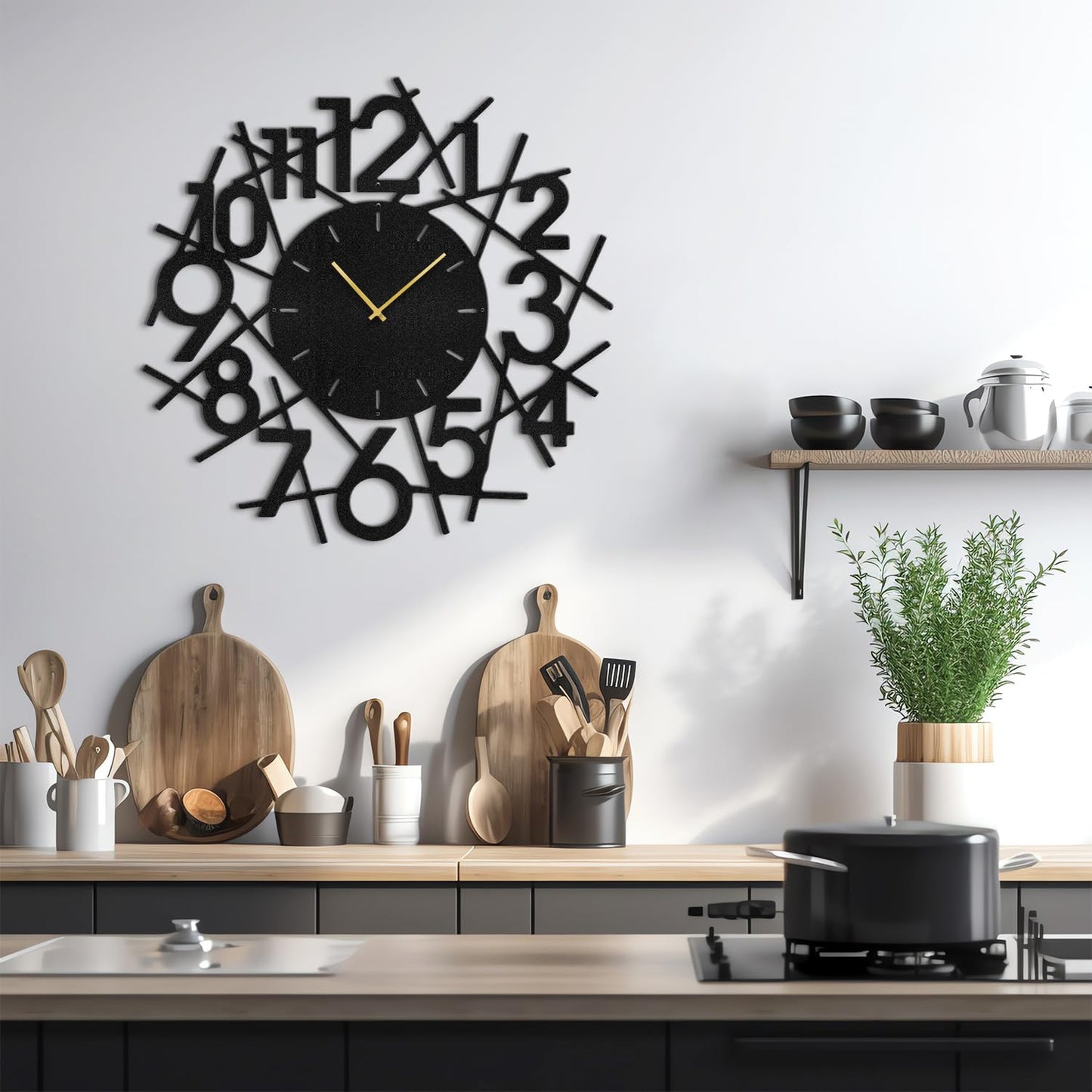 SIGNLEADER Metal Wall Clock Wall Art Decor, Big Black Numbers Wall Sculpture Clock Silent Battery Operated Hangings Home Decoration for Living Room, Bedroom, Kitchen, Bathroom - 36" Black
