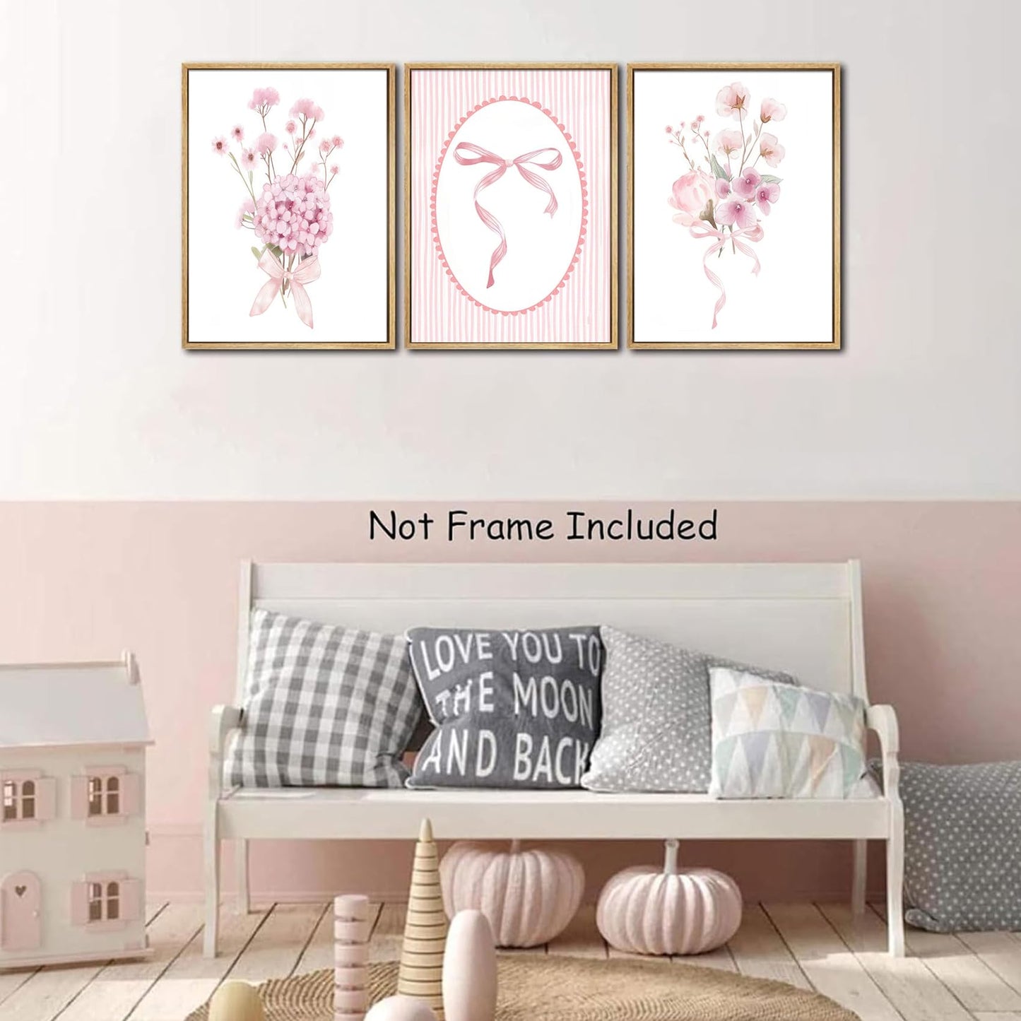 3Pcs Pink Nursery Flower Wall Art Floral Bow Wall Decor Cute Botanical Flower Pictures Coquette Aesthetic Poster Prints Girly Preppy Painting for Girls Bedroom Dorm Apartment Home 12x16 Unframed