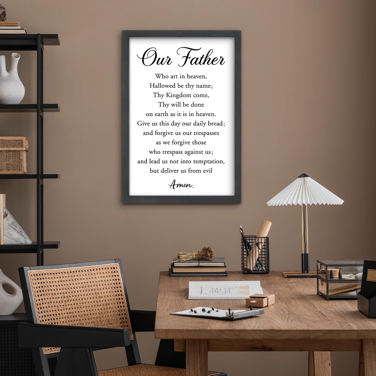 FZMHASLWW Our Father Prayer Wall Decor 16" x 11" Bible Verse Scripture Inspirational Quotes Sign Christian Wood Framed Wall Hanging Art (Black