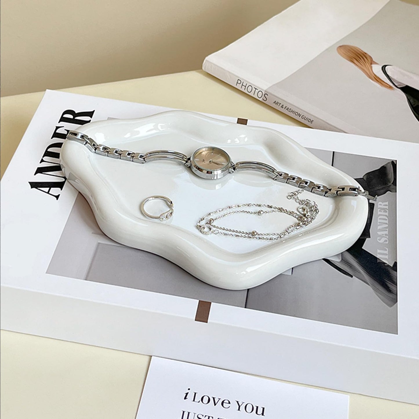 BROSEBEAQ Ceramic Jewelry Tray, Cute Cloud Tray, White Trinket Dish, Ring Holder for Vanity Bathroom Nightstand Decor, Small Ring Dish Birthday Gifts for Women, Jewlery Plate Bowl for Keys, Candles