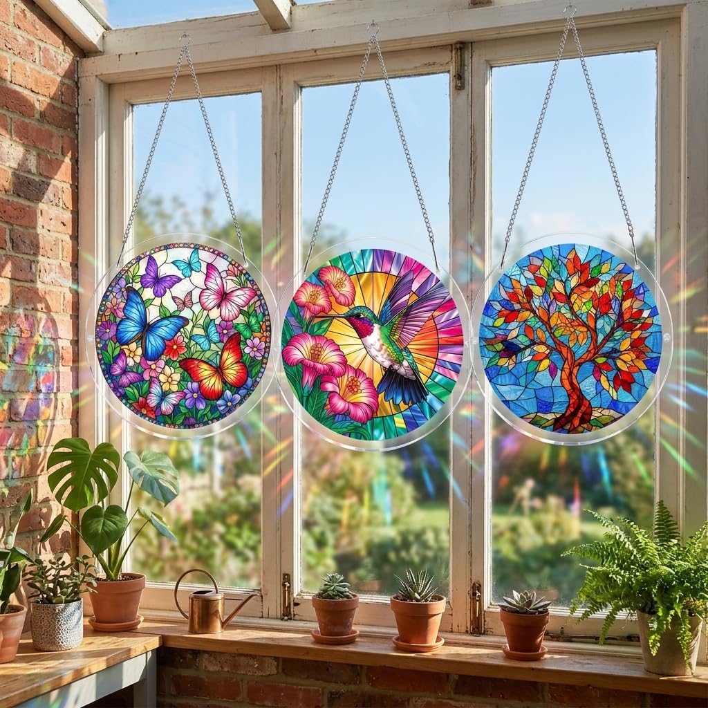 Jollitot Acrylic Puzzle for Adults, Tree of Life Stained Glass Style Acrylic Jigsaw Puzzle Suncatcher Window Hanging, DIY Sun Catcher Puzzle with Unique Irregular Pieces, Home Decor Gift for Women Mom