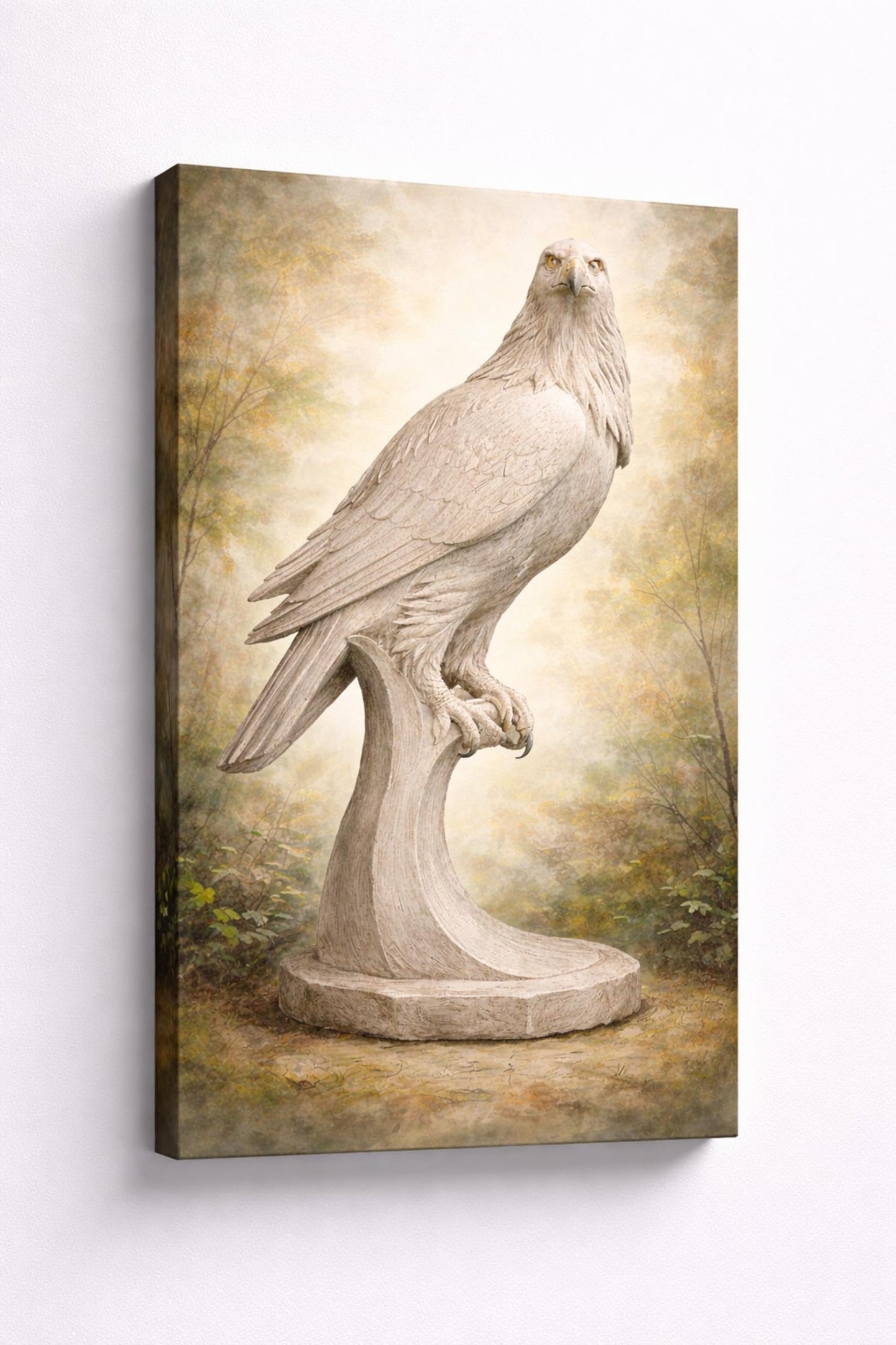 ICE ARMOR Eagle Statue Canvas Wall Art Majestic Bird Sculpture Artwork for Living Room Office Rustic Nature Decor 16x24 Inch Frameless Canvas Print - Ready to hang
