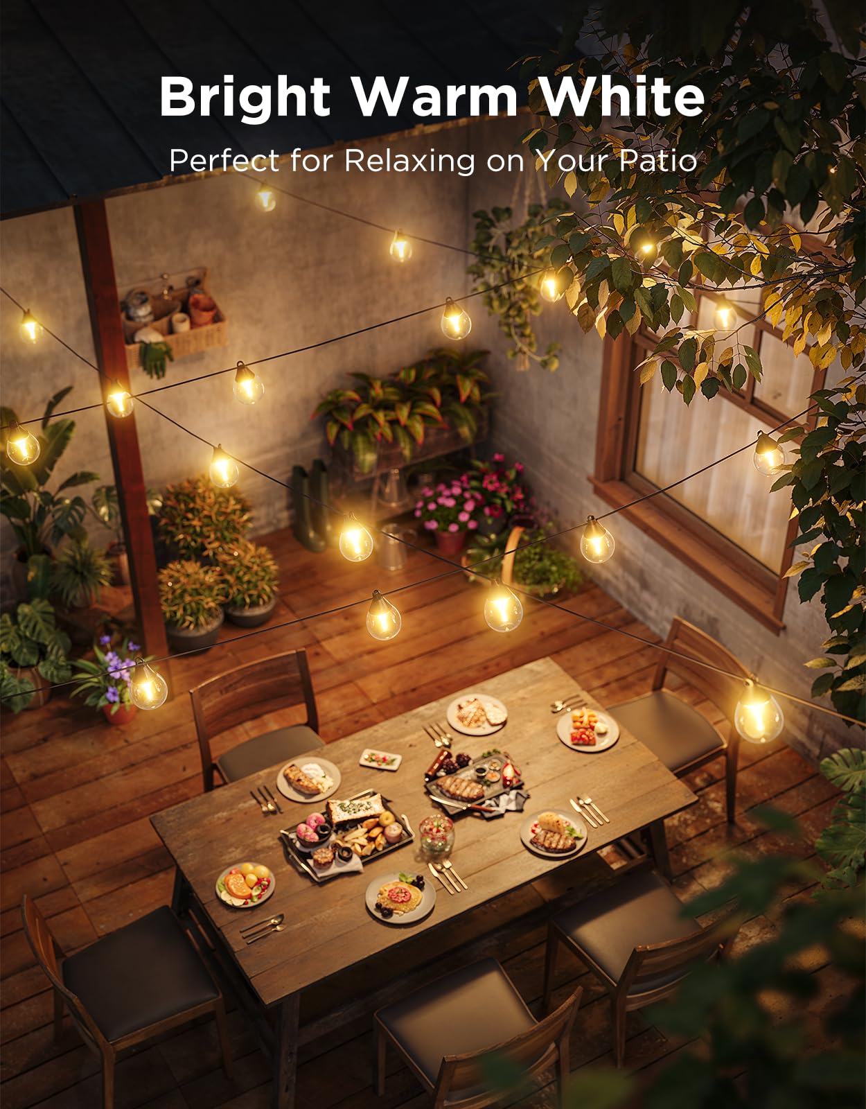 Govee Clear Bulb Outdoor String Lights, 96ft RGBWIC Dimmable Patio & Backyard Lights with 30 LED Bulbs, 111 Modes, IP67 Waterproof & Shatterproof, Works with Alexa, Google & Matter