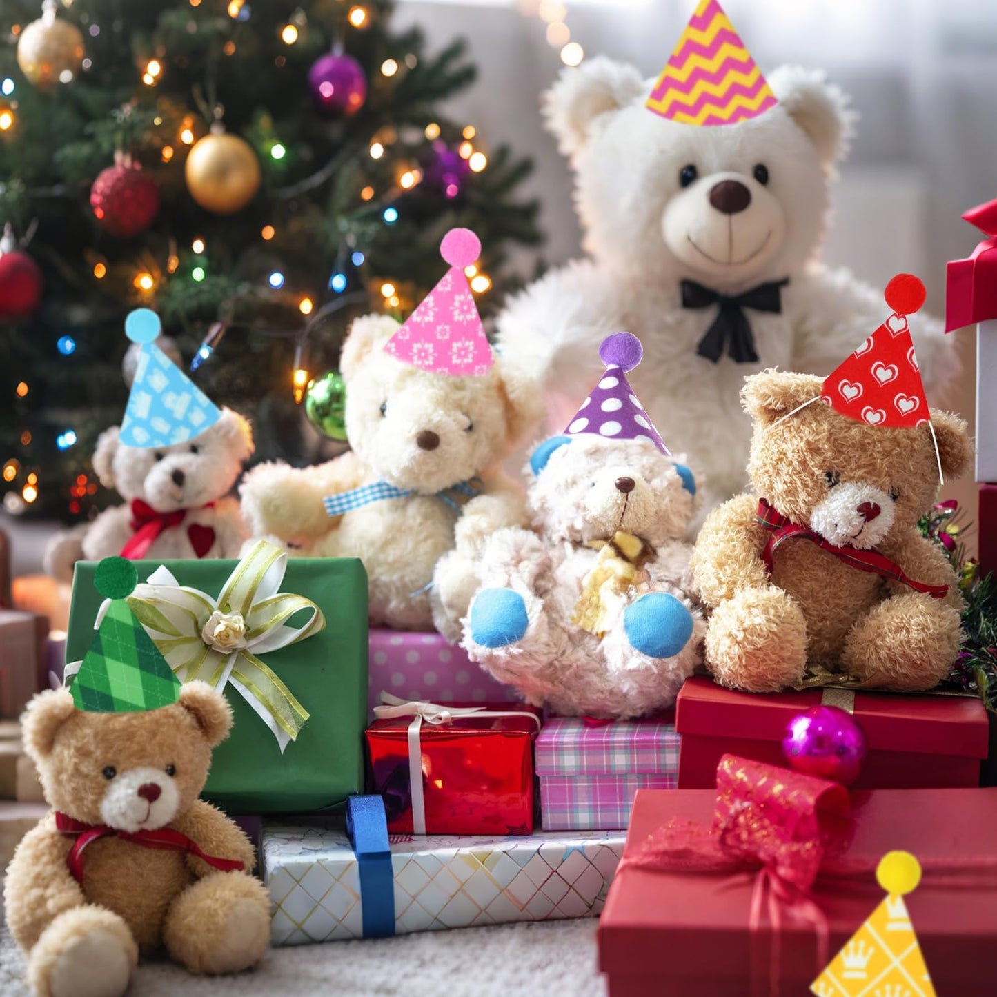 12 Pcs Mini Party Hats for Stuffed Animals Birthday Party Felt Cone Hats Cats Dogs Rabbit Dolls Puppies Assorted Animal Party Decorations
