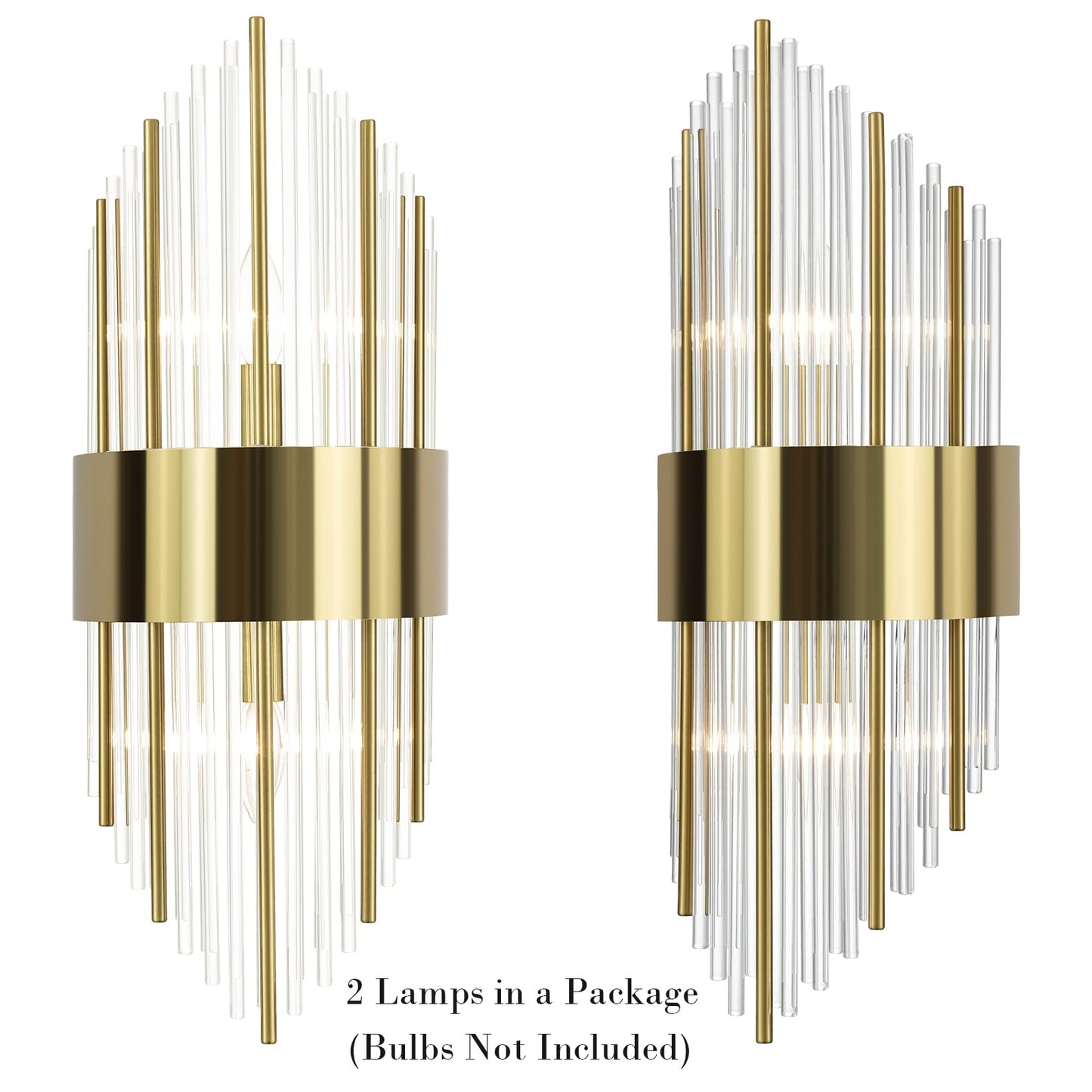 TEENYO Modern Gold Wall Sconces Set of Two Crystal Sconces Wall Lighting 2-Light Brass Glass Wall Light Fixtures for Bedroom Living Room Bathroom Vanity Mirror Light Fixtures